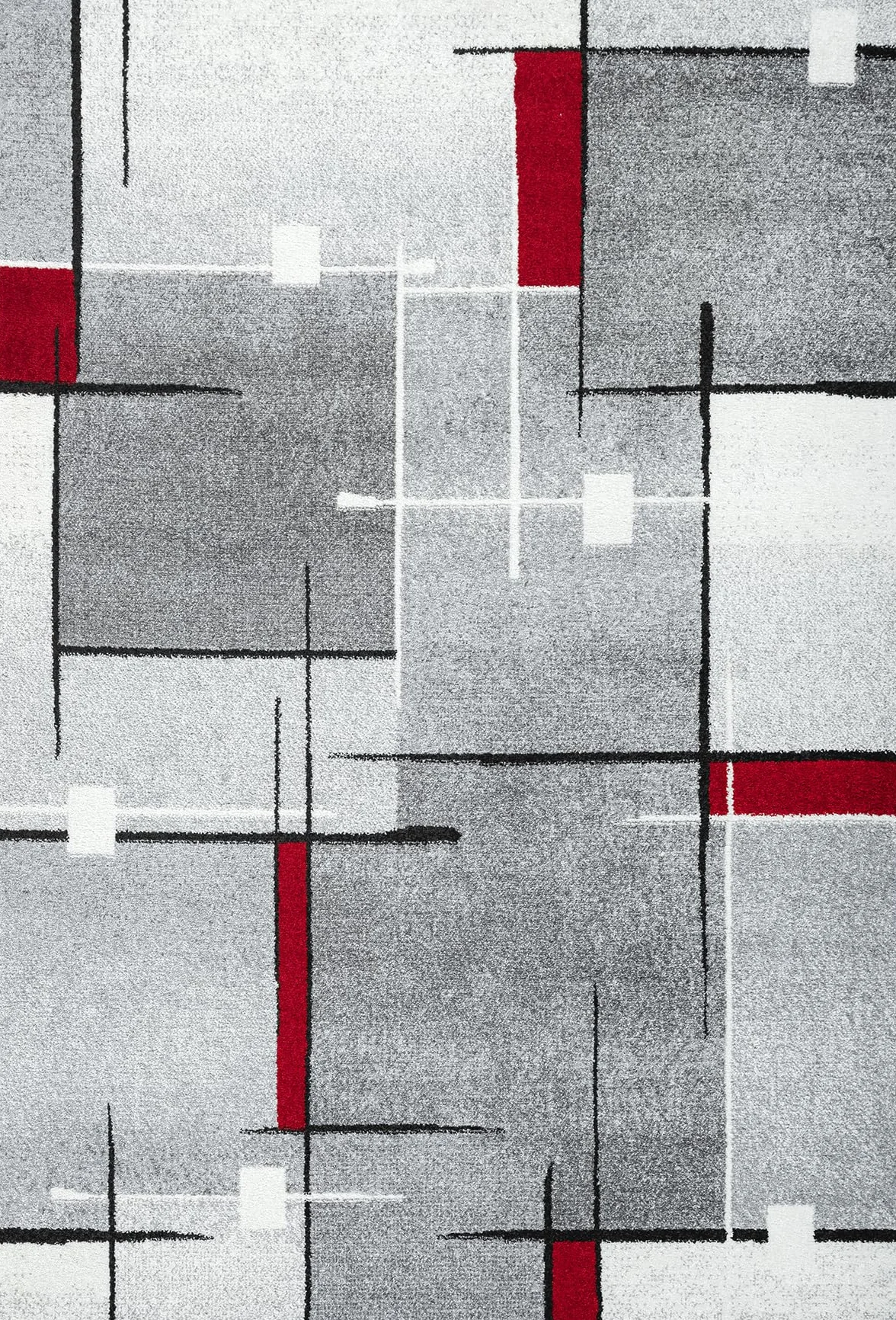 Tapis à Poils Courts et Denses Géométrique Gris Rouge 240 x 330 cm