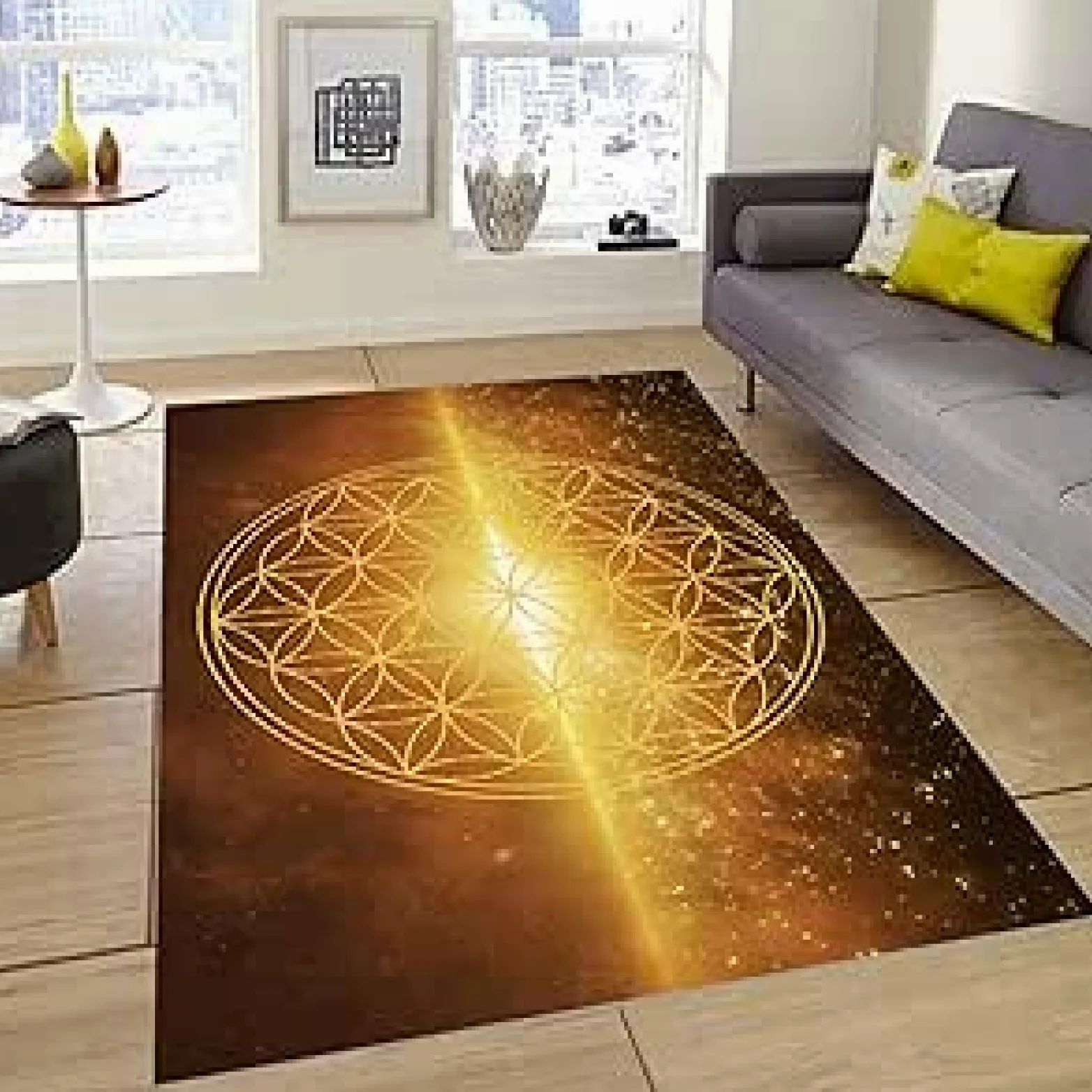 Tapis de méditation 3D Galaxie Ciel étoilé Fleur de Vie, Tapis de Porte Mandala Zen Yoga Spirituel extérieur Tapis de Sol d'entrée de Jardin