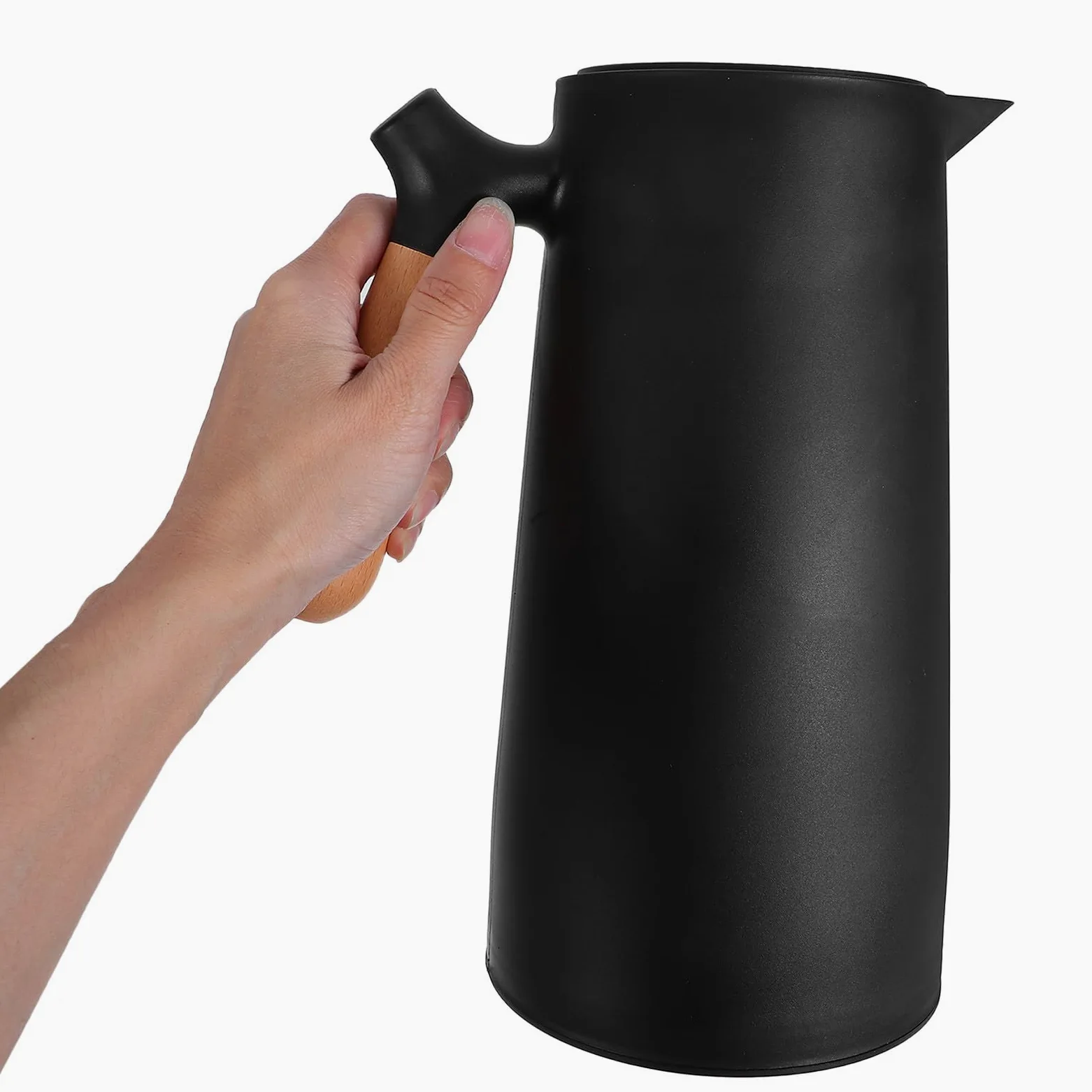 BESPORTBLE Bouteille Isotherme 1l Doublure en Verre et Coque Plastique, Poignée en Bois Élégante, Isolation Thermique sans Odeur pour Bureau et Maison