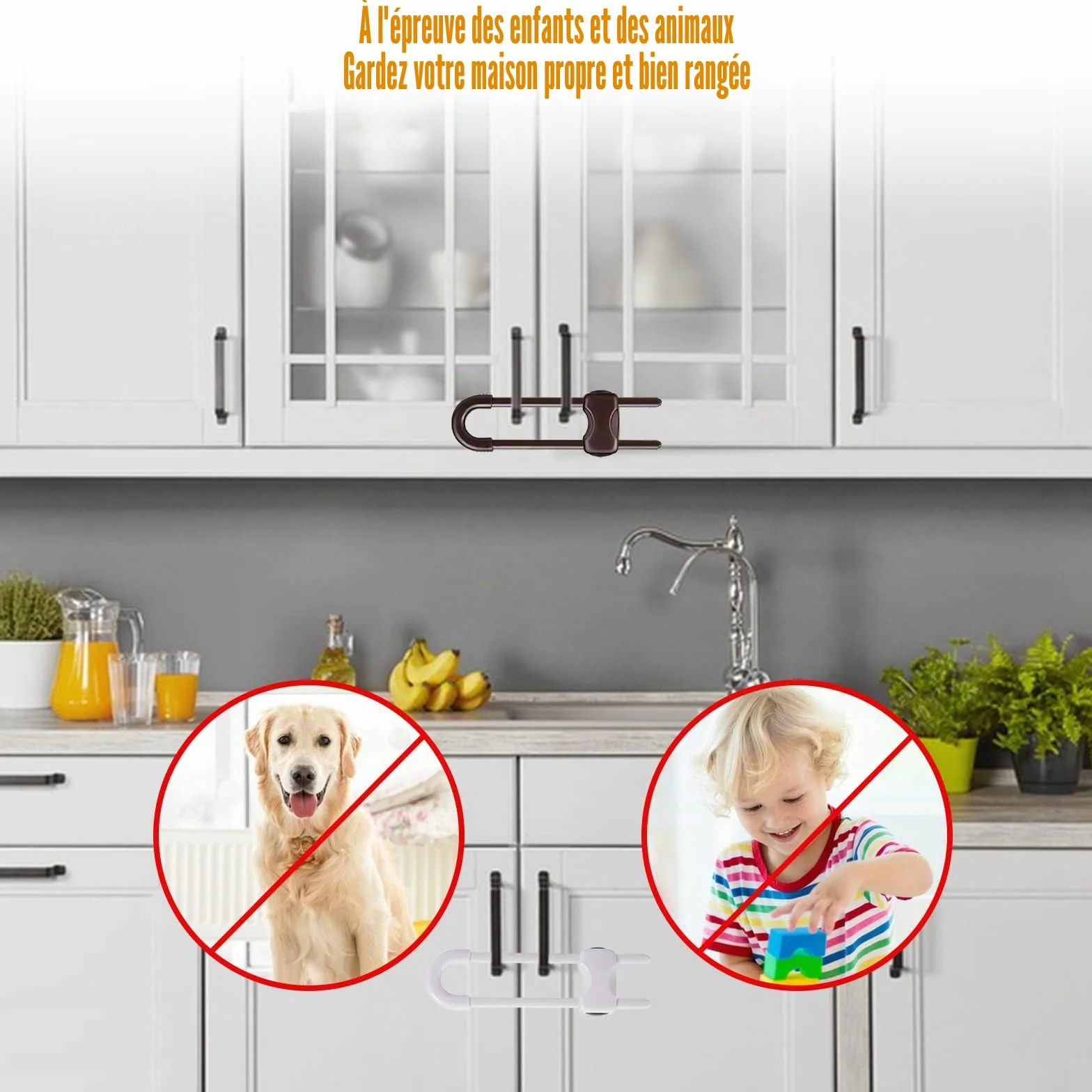RUIJIE Bloc Porte Securite de Placard 4 Pièces Bebe, Sécurité Enfant Tiroir Armoires Verrous Cabinet