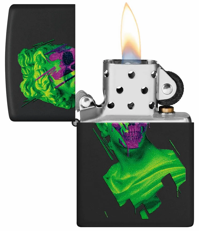 Zippo Briquet Tempête - Skull Hellenism - Noir Mat - Effet Lumière Noire - Rechargeable - Réutilisable - Design Coupe-Vent - Coffret Cadeau - Fabriqué aux États-Unis