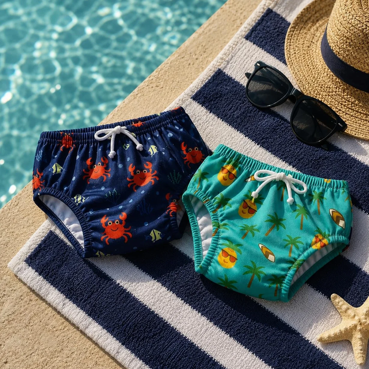 HOMYBABY Maillots de Bain Couches Lavables Réutilisables Bébé – Culotte de Bain Dès 6 Mois – Couche de Bain Bébé Lavable – Culotte d’Apprentissage Natation (Crabes, 24 mois)
