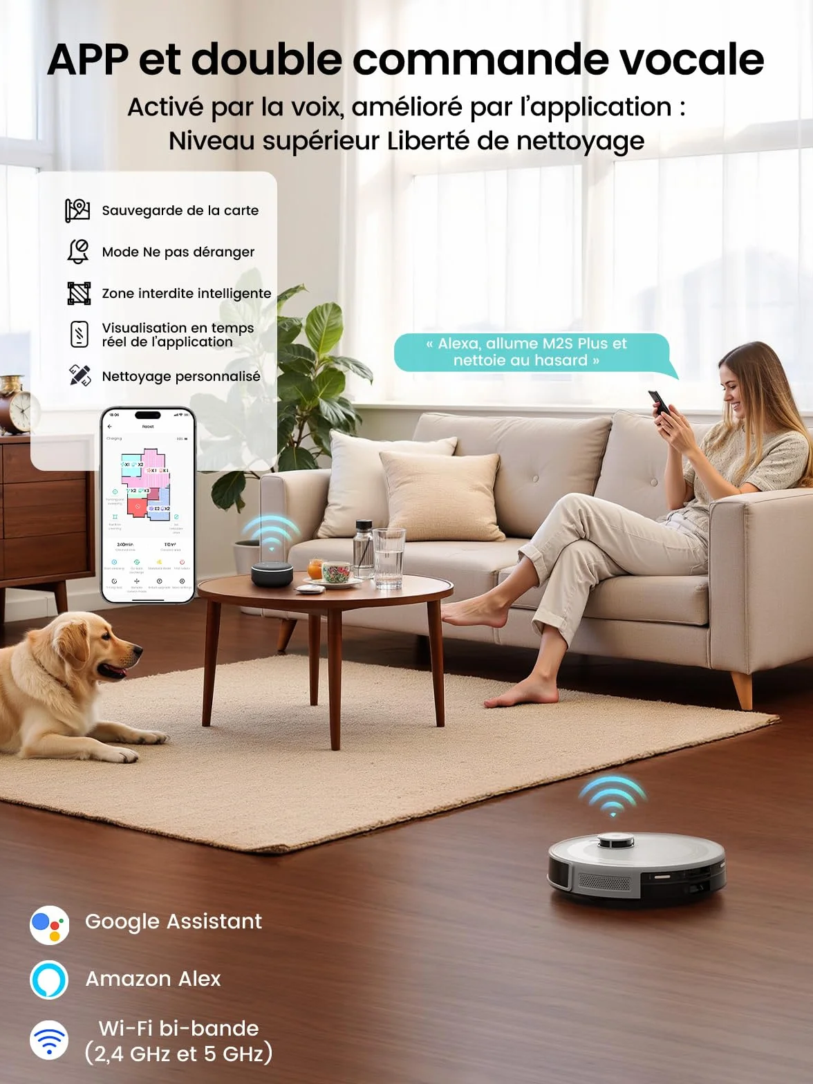Lefant M2S Plus Aspirateur Robot Laveur avec Station, 10000Pa, Vidange Automatique, 240min, Poils d'animaux Tapis Sols Durs, Alexa/App