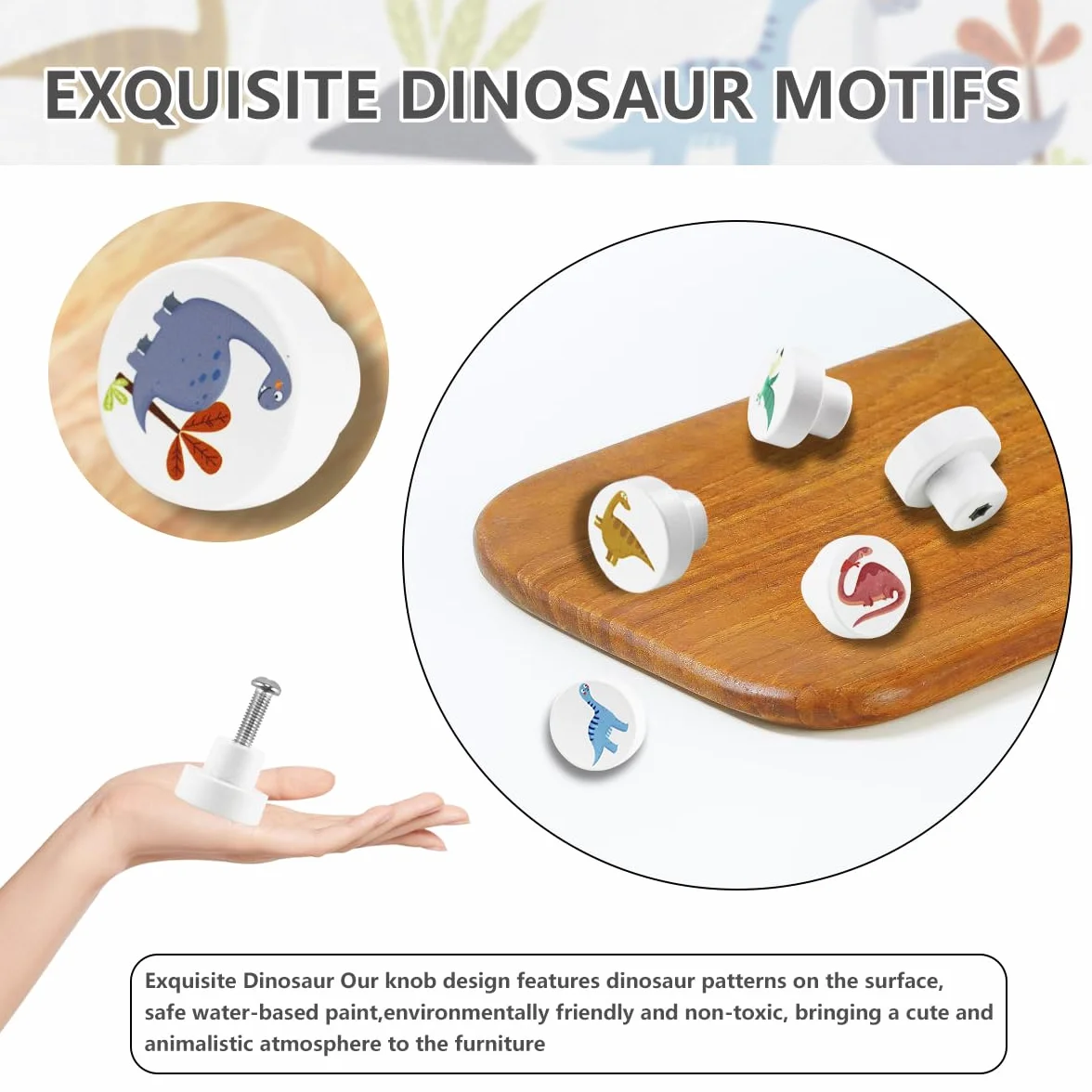 Boutons de Tiroir Enfant Dinosaure 35 mm avec Vis pour Meubles