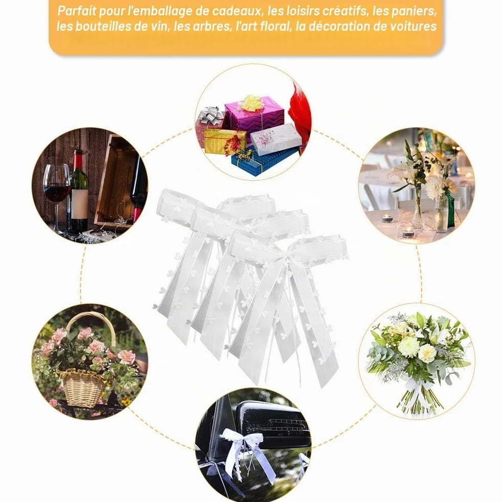 30 Pièces Noeud Voiture Mariage Blanc Décoration de Voiture Satin Ruban Mariage Cadeau