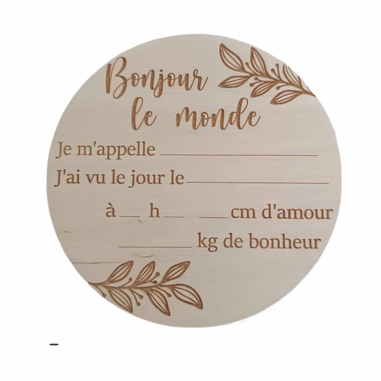 Plaque commémorative ronde en bois pour bébé Bonjour mot circulaire nouveau-né mensuel Photo Prop
