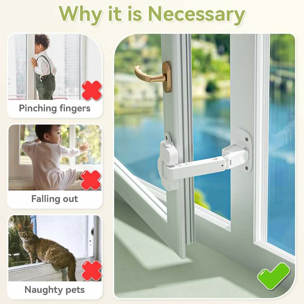 SAFELON Limiteur de Fenêtre Réglable 2 Pièces Sécurité Enfants Animaux Blanc