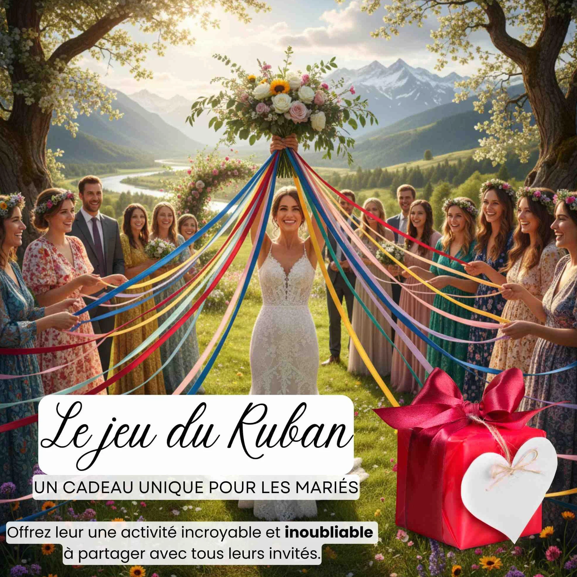 Ruban satin jeu mariage à monter 20 rubans 10 couleurs anneau bois inclus cadeau mariée