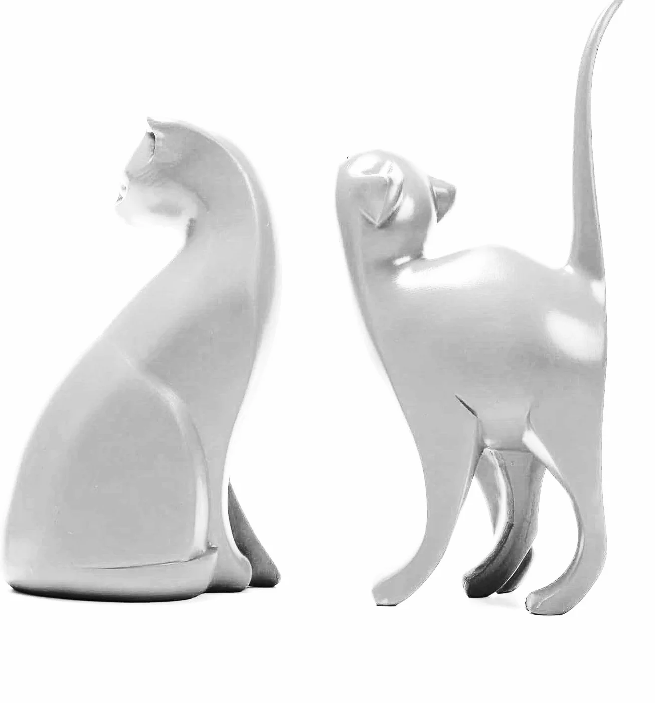 Moderne Statue Chaton Resine Sculpture Abstraite Decoration Interieur Cadeaux Amoureux Chats (argent)