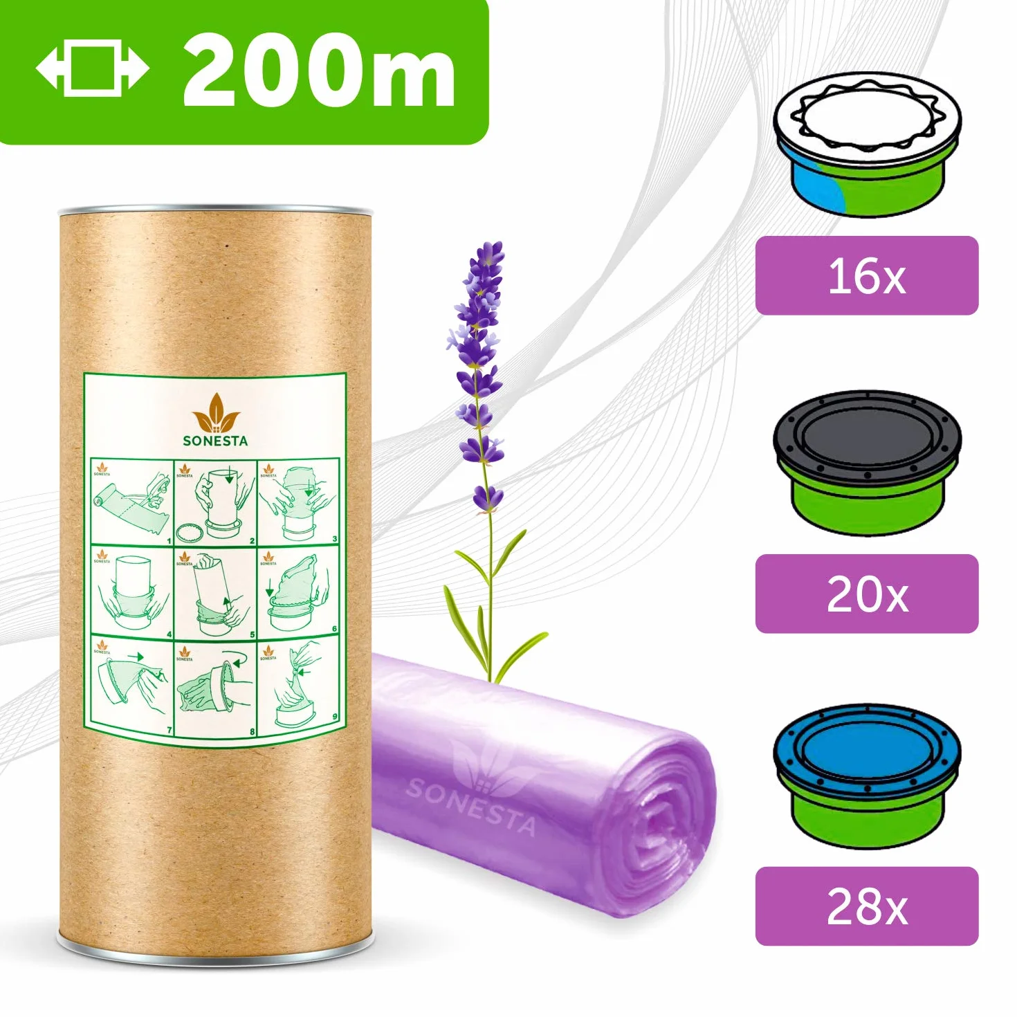 Sac pour poubelle à couches ECO Recharge 200 mètres Compatible Tomme Tipee TEC Twist and Click Simplee Parfum Lavande