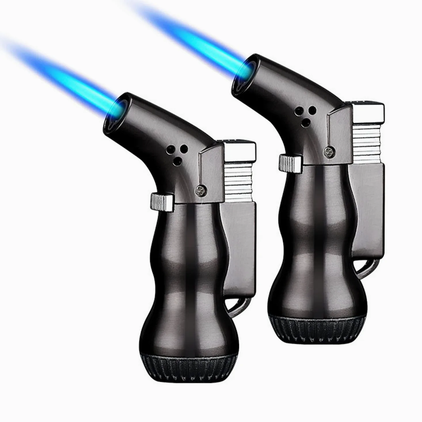 2 PCS Coupe-Vent Briquet Torche Réglable Jet Flamme Rechargeable Butane Mini Gourde Cigarette Outil pour Souder Cuisine BBQ Bougies Camping Cheminée (Noir)