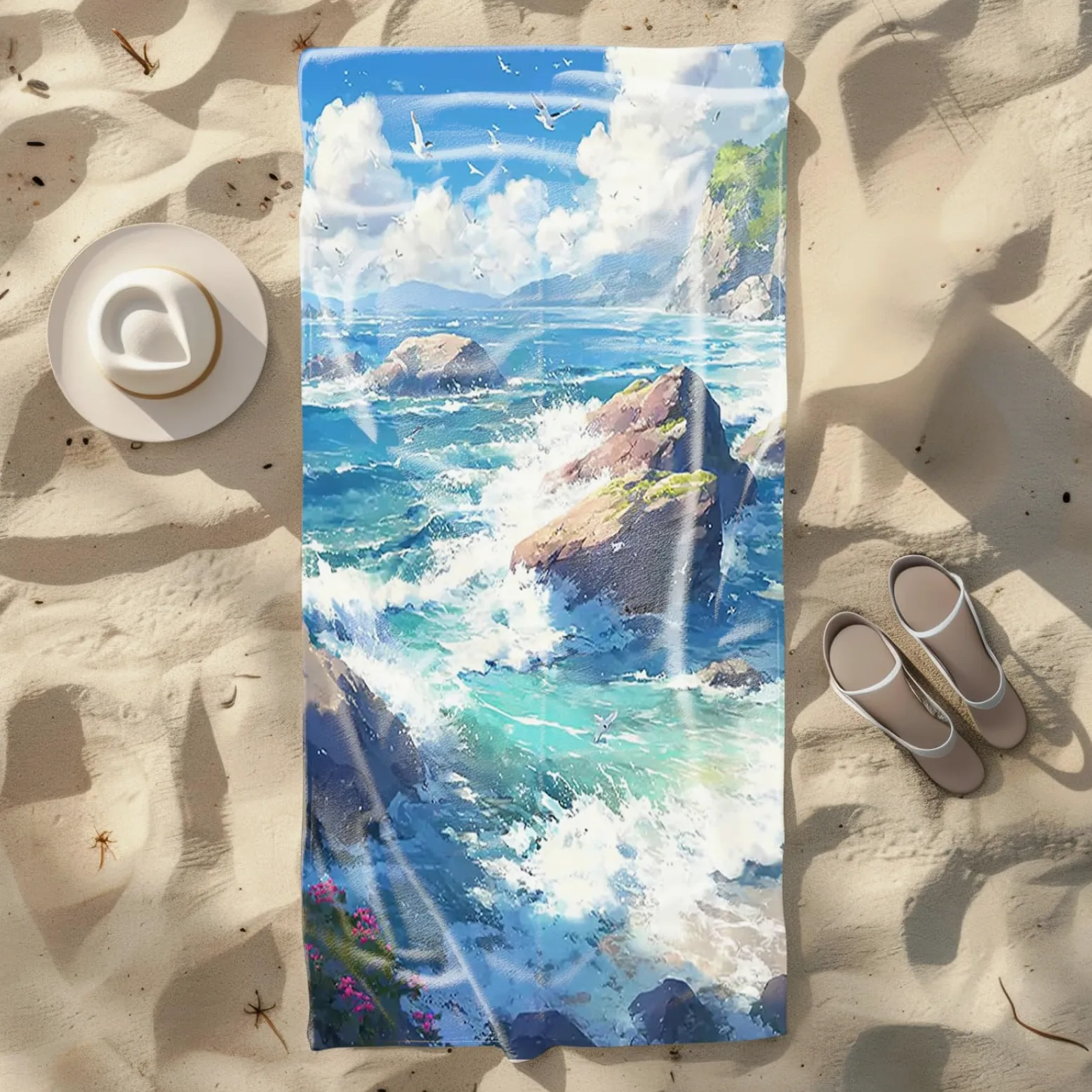 Tapis de Plage XXL Anti Sable Plage Mouettes Serviette Piscine Adulte,Natte De Plage Pliable, Voyage Accessoires De Plage Camping,Serviette de Bain Personnalisée
