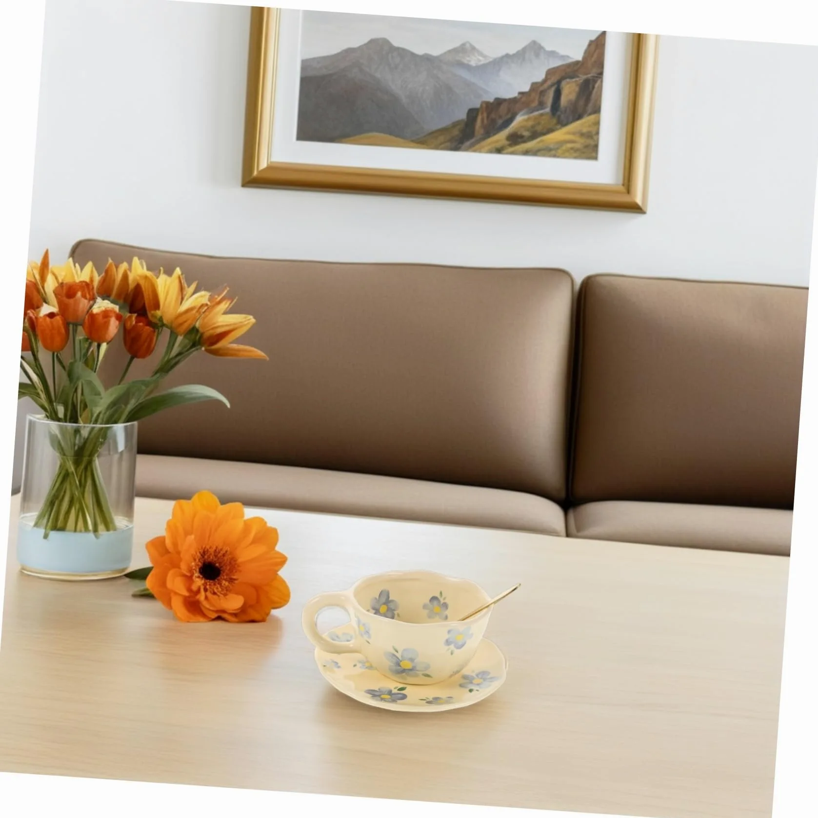 1 Set Tasse à Café en Céramique avec Soucoupe et Cuillère Design Unique Cuisine et Bureau