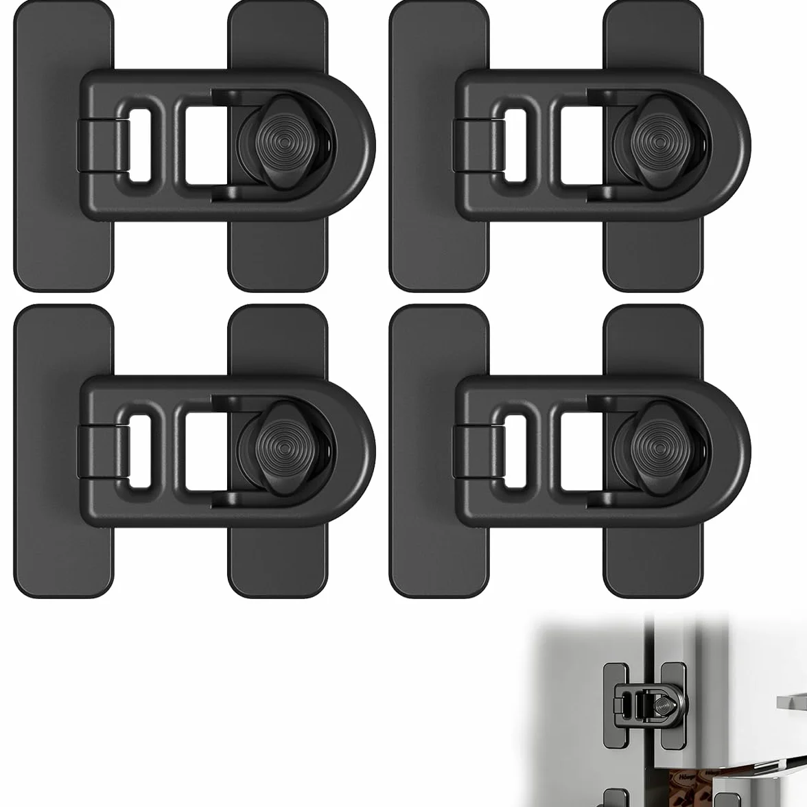 Serrure de Porte de Réfrigérateur Sécurité Enfant Lot de 4 Verrous ABS Noirs Rotation 90°