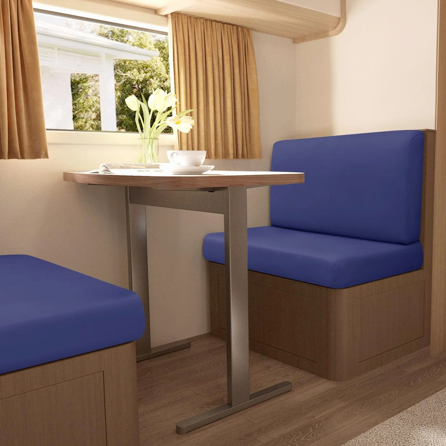 Housses De Coussin De Dinette De RV Imperméables Ensemble Cabine Siège Banc Bleu Marine 4 Pièces