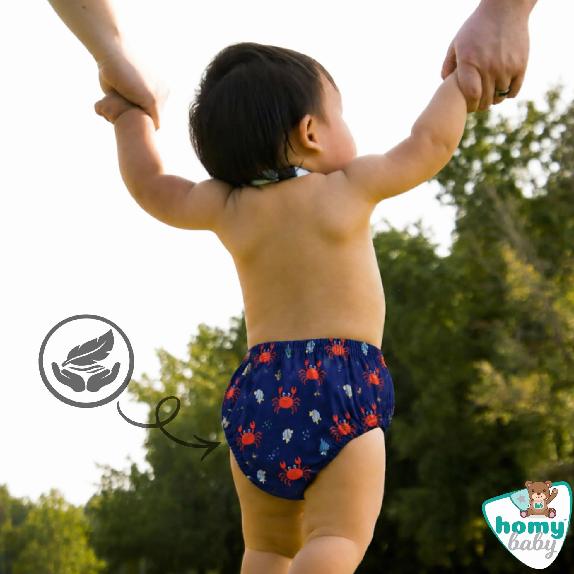 HOMYBABY Maillots de Bain Couches Lavables Réutilisables Bébé – Culotte de Bain Dès 6 Mois – Couche de Bain Bébé Lavable – Culotte d’Apprentissage Natation (Crabes, 24 mois)