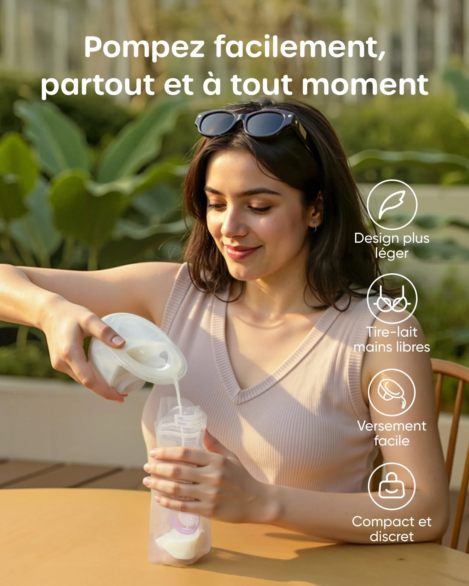 Tire Lait Electrique Main Libre Nuliie 4 Modes 9 Niveaux Fonction Mémoire Rechargeable LED 24mm 2 Paquets Blanc