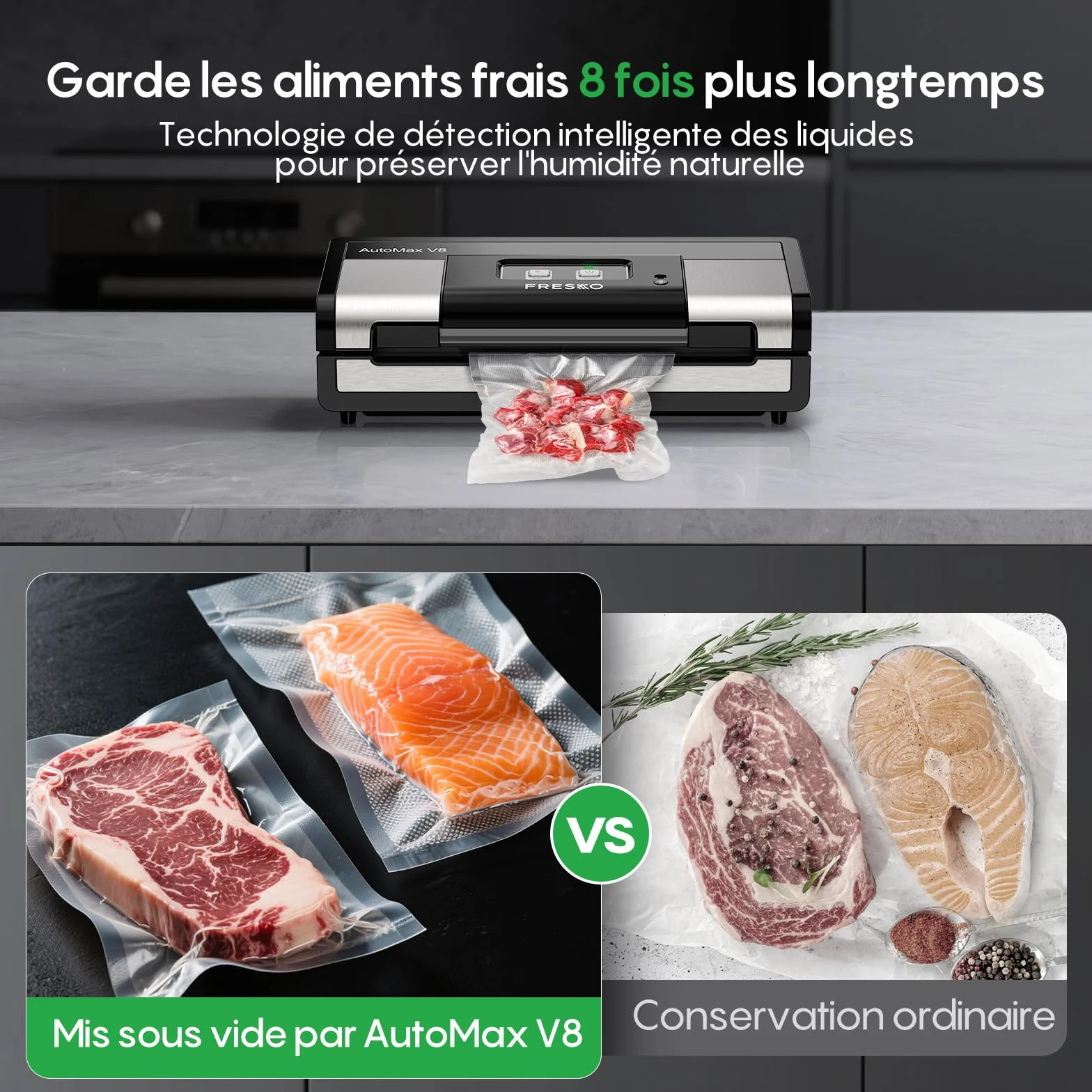 FRESKO Machine Sous Vide Alimentaire 140W AutoMax V8 Sec/Humide Mains Libres
