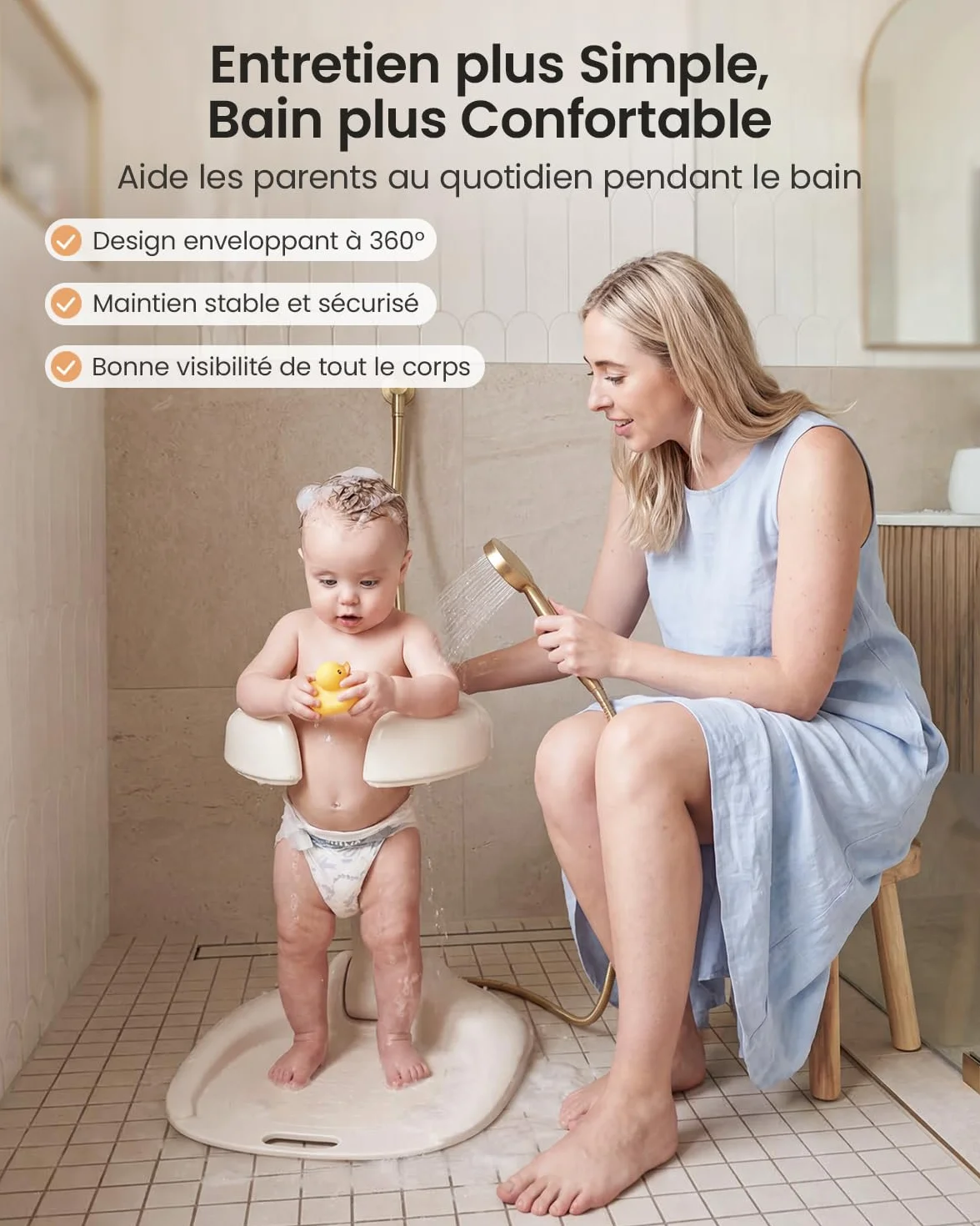 Support Baignoire Bébé Pliable Réglable 6 Mois Base Antidérapante
