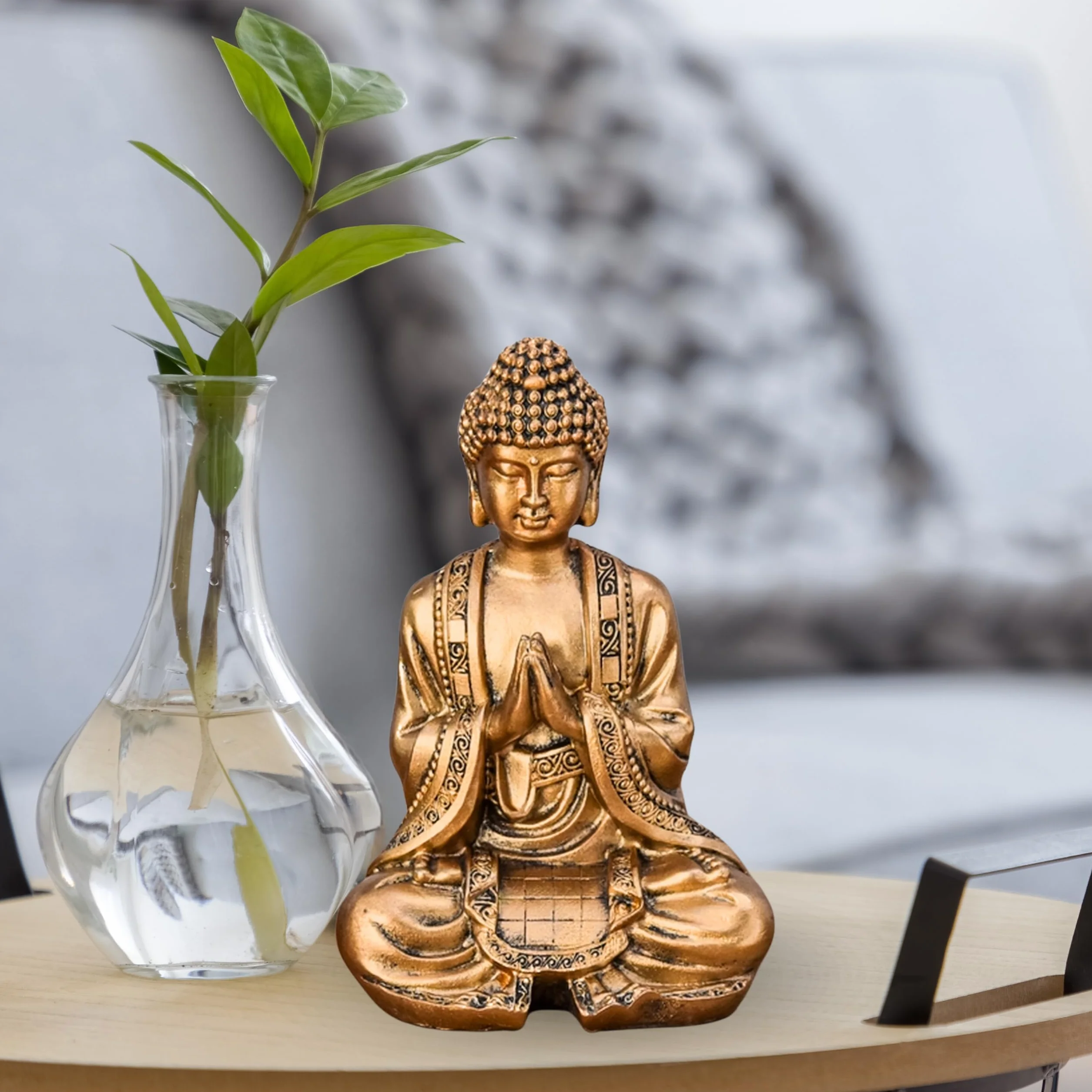 Statue Bouddha Or Méditation 12cm Zen Feng Shui Décoration Intérieur