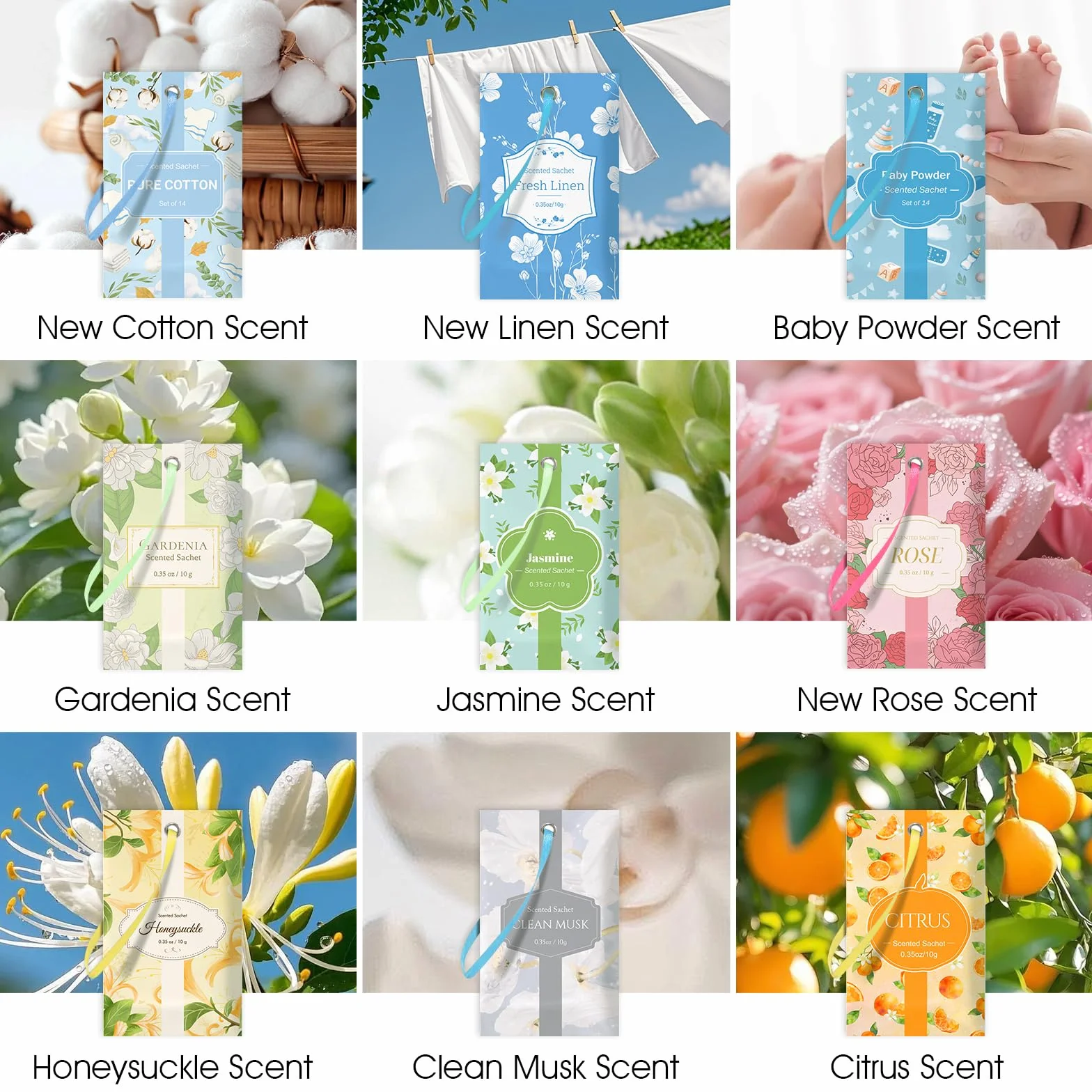 SCENTORINI Sachets Parfumés Chèvrefeuille, 14 sachets, Parfum Longue Durée