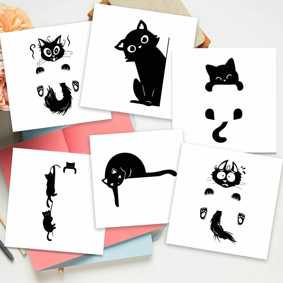 Mignon Chat Noir Cartoon Interrupteur Autocollant Mural Créatif Peeping Cat