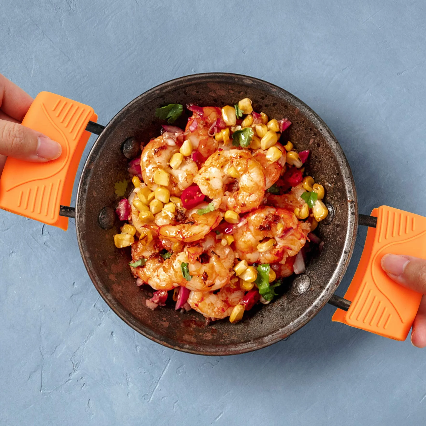 Lot de 6 supports de poignée en silicone épais pour cuisine résistant à la chaleur Noir orange gris