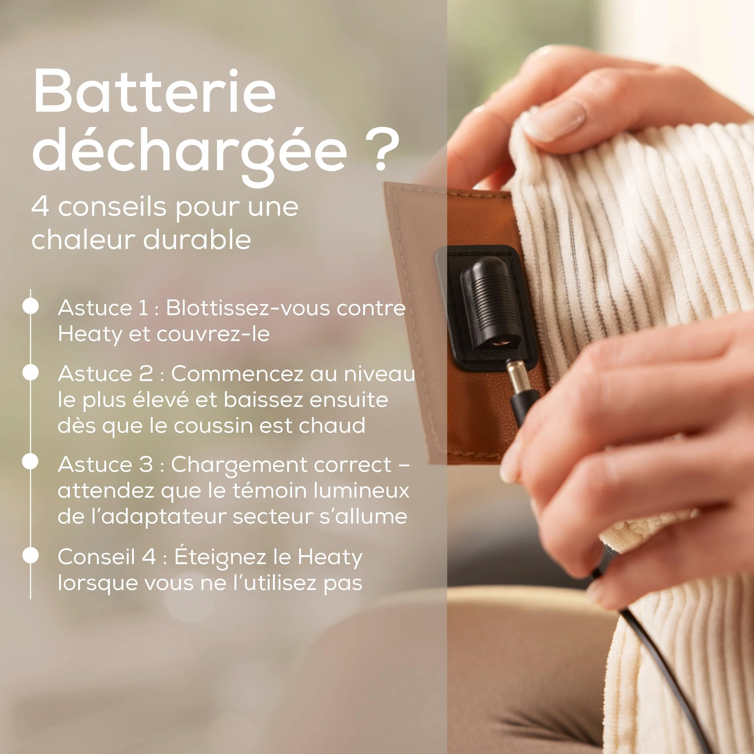 Beurer Coussin chauffant sans fil avec batterie, arrêt automatique, 3 réglages température, velours côtelé doux, blanc