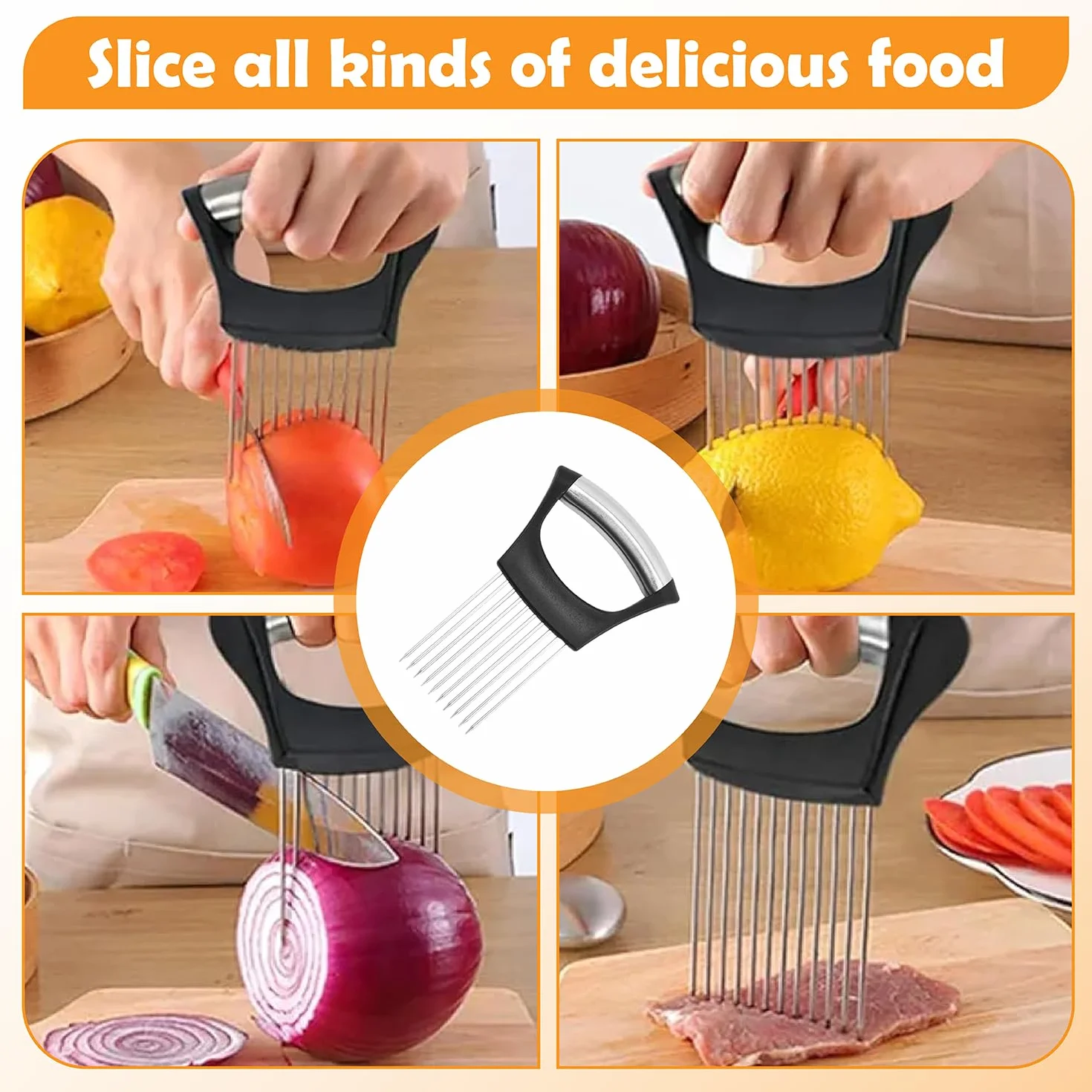 Coupe Oignon Acier Inoxydable Couteau Ondulé Frites Porte Tranche Oignons Viande Pommes de Terre