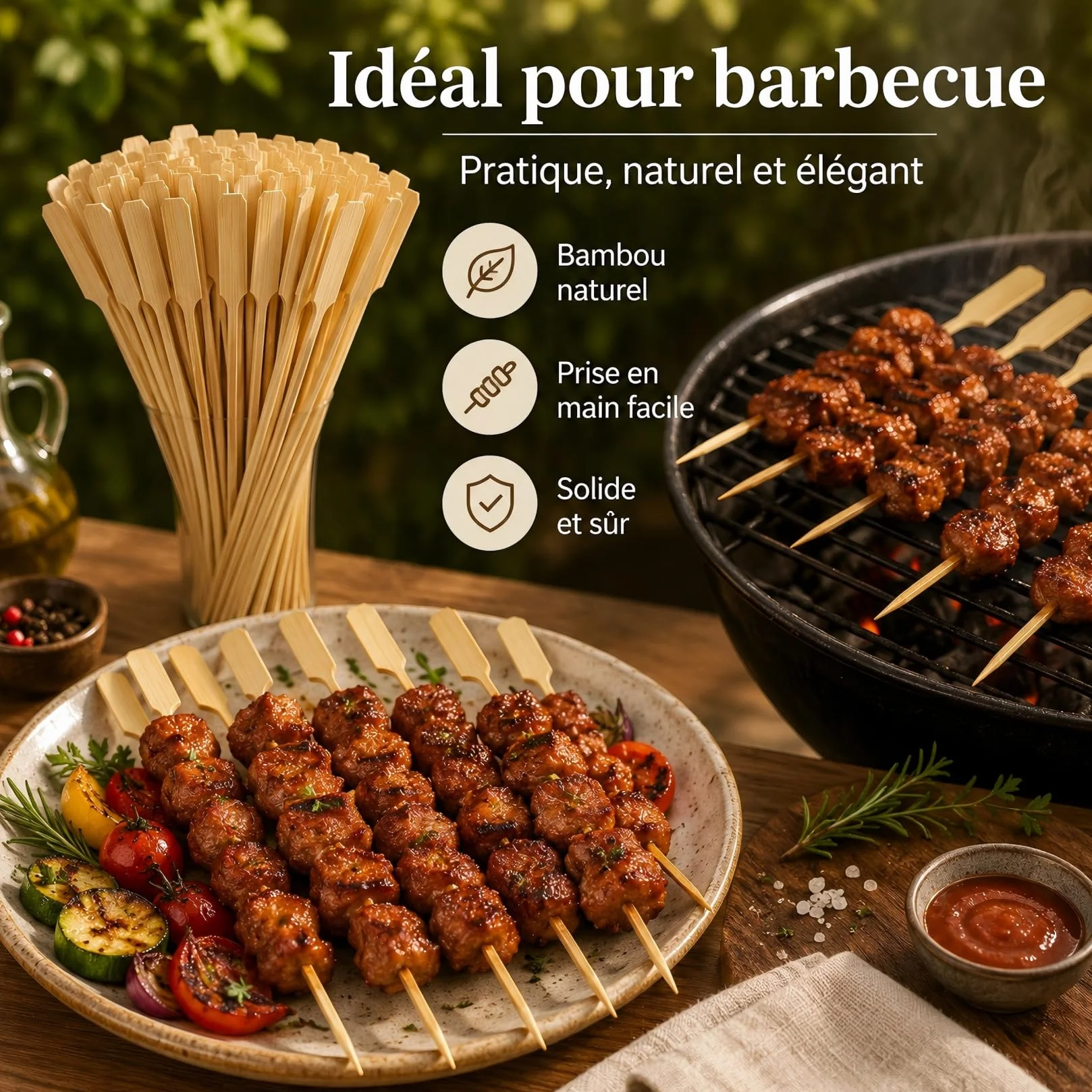 Pics Brochette en Bambou 15 cm Lot de 100 Bâtonnets Naturels Barbecue Cocktail
