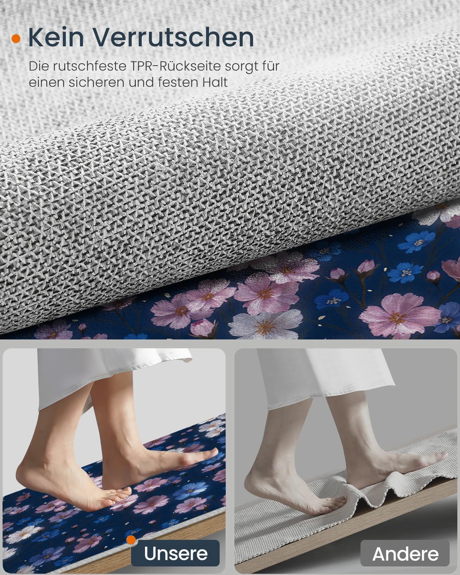 Tapis Rond Fleurs Printanières Romantiques Ciel Étoilé Végétal - Moquette Lavable Poils Courts Doux Antidérapant Pour Chambre À Coucher Salon Vestibule Entrée Chambre D'Enfant, Bleu Marine 100 Cm