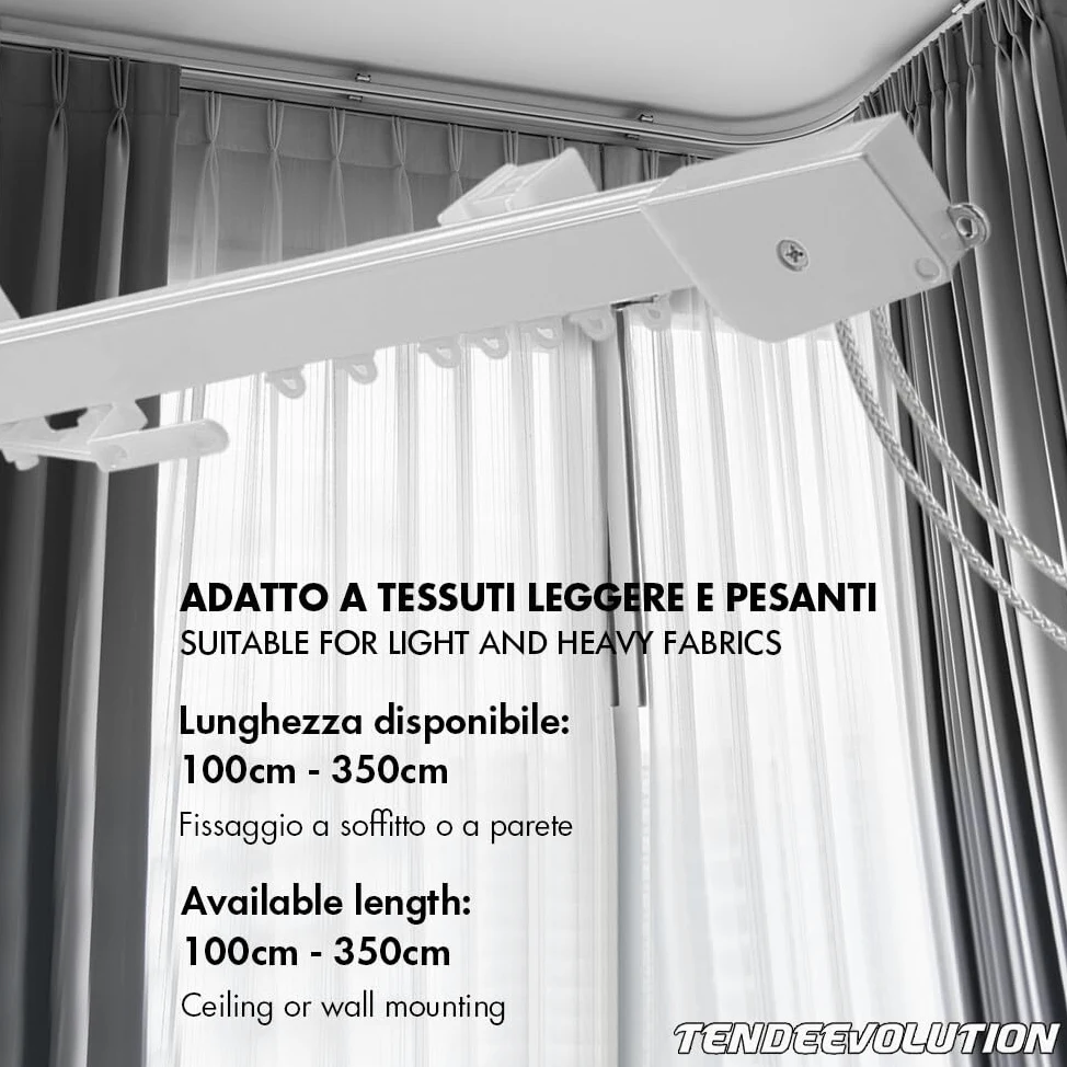 Rail de Rideau Linéaire en Aluminium Blanc Personnalisable, Complet avec Accessoires de Fixation, Mouvement à Corde, Tringle à Rideaux Coulissante pour Plafond ou Mur (160CM MOUVEMENT À CORDE)