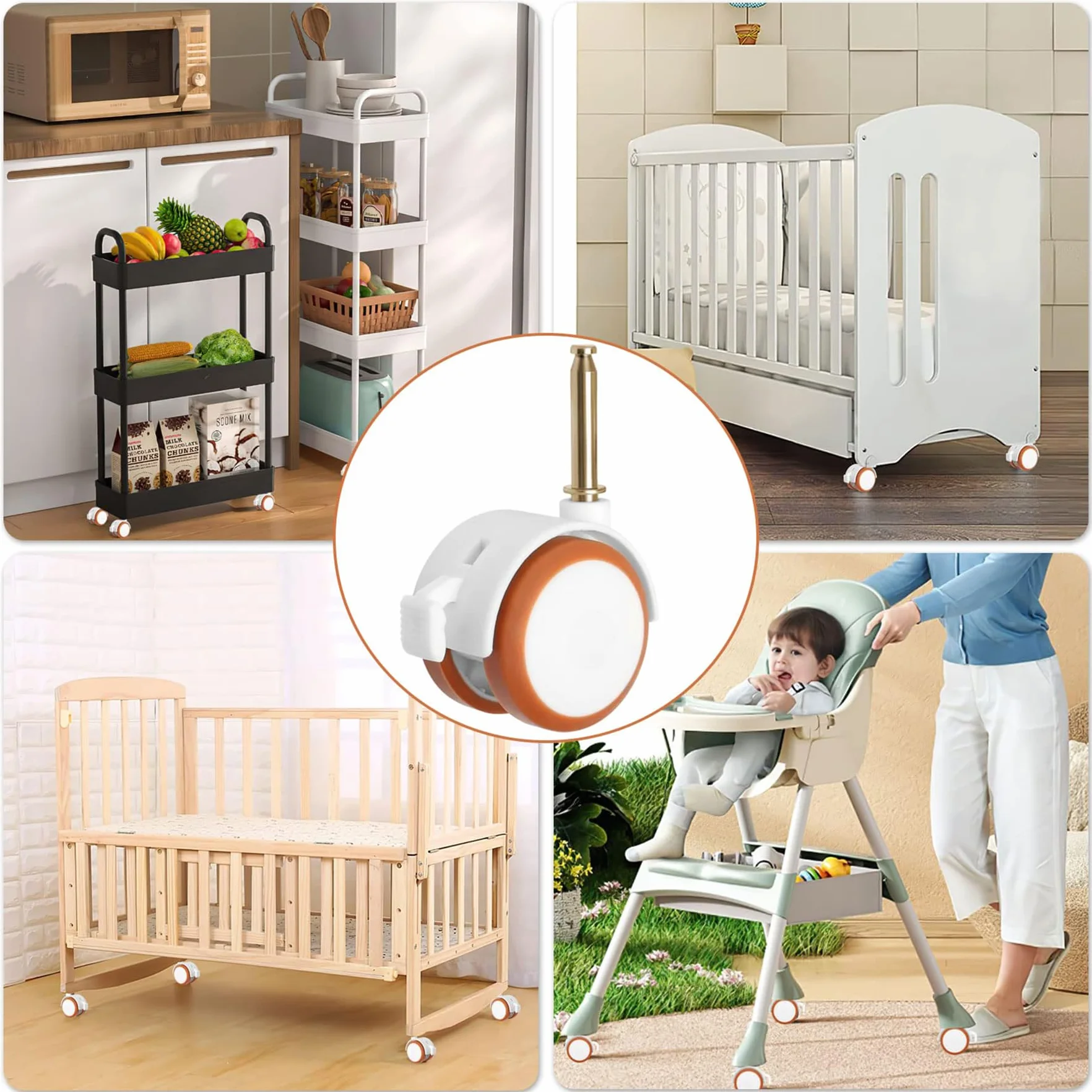 Roulettes pour Meubles d'enfants 4 Pièces Support pivotantes lit de bébé Berceaux