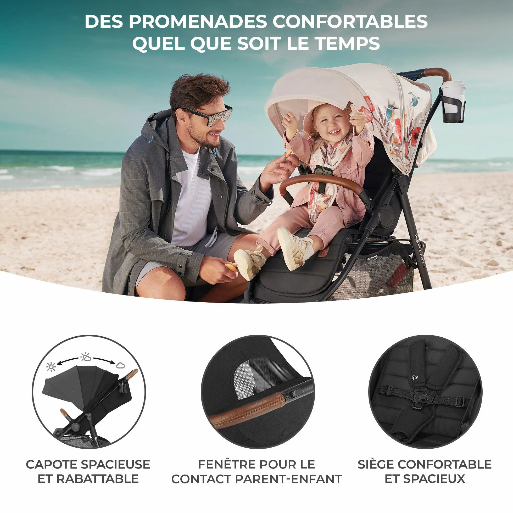 Kinderkraft GRANDE PLUS Poussette Canne 22 kg Noir