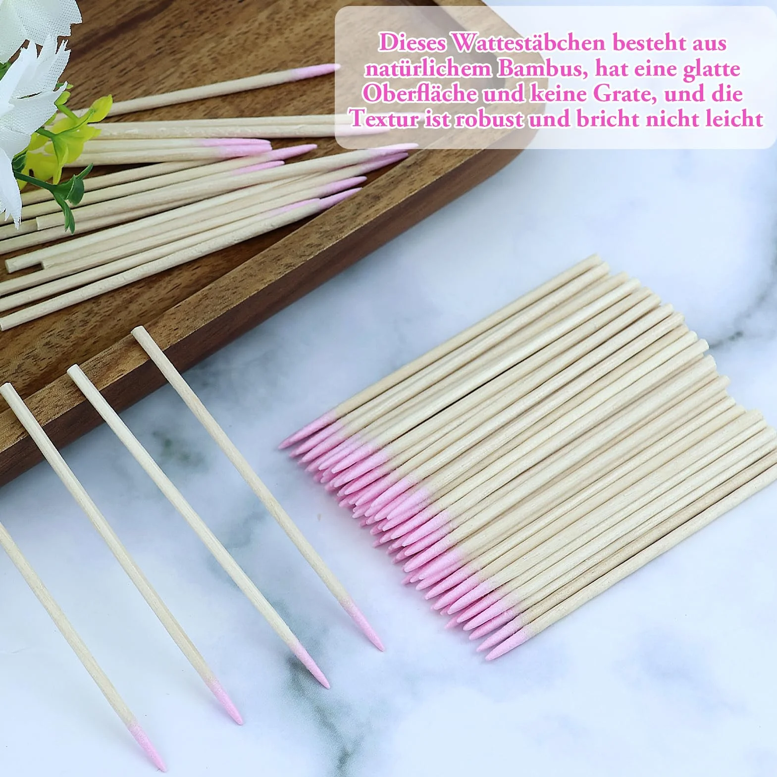 Cotons-tiges 7 cm pointe pointue bâtonnets nettoyage bois tatouage sourcils ongles rose