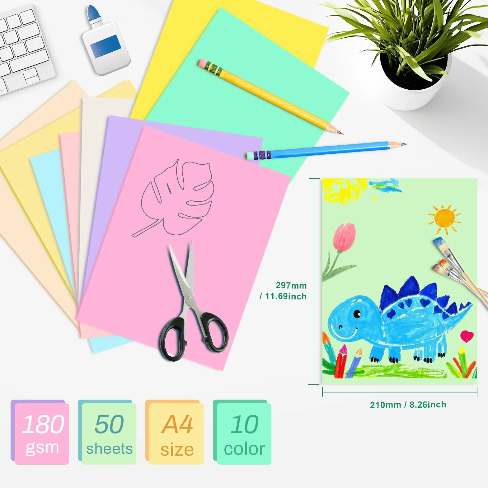 Papier Cartonné Pastel A4 50 Feuilles 10 Couleurs Douces pour Maison École Bricolage