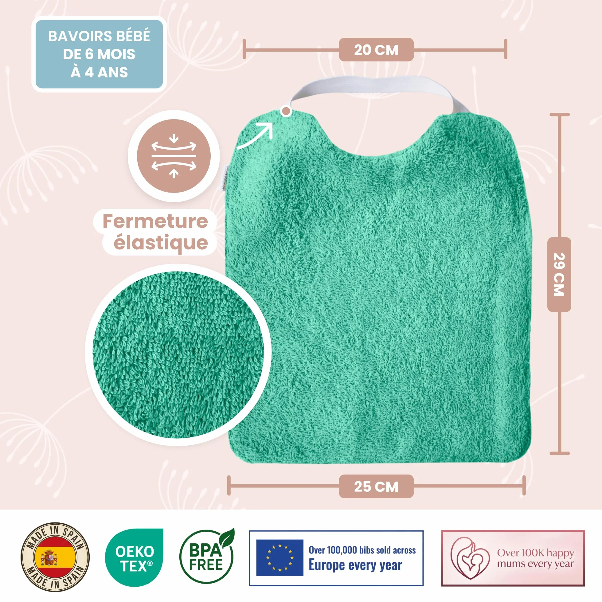 Bavoirs Bébé Imperméables Réutilisables Coton Premium Lot de 5 avec Élastique au Cou Fabriqué en Espagne