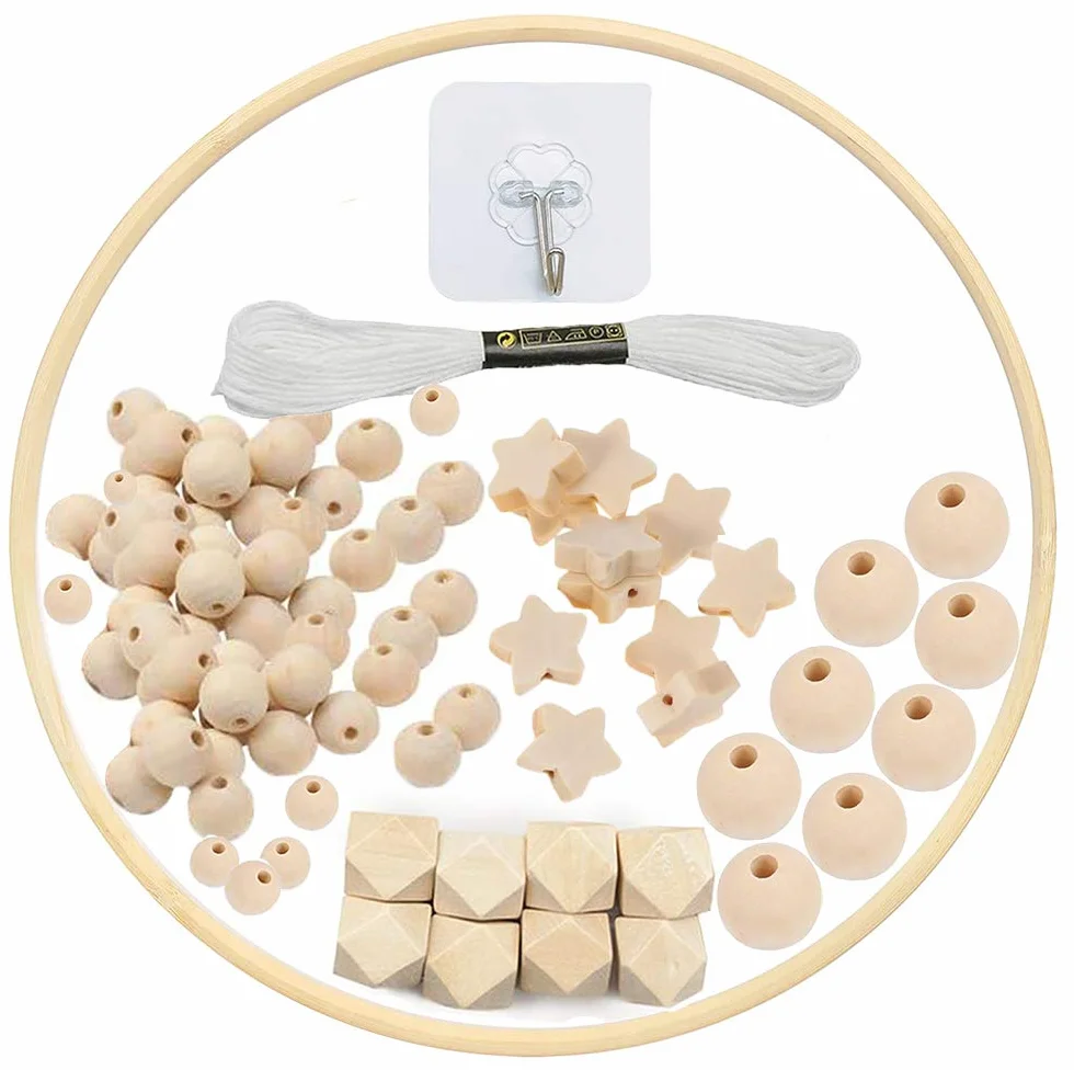 Kit cadre mobile en bois bricolage carillon de vent pour lit bébé naturel artisanal 95 pièces