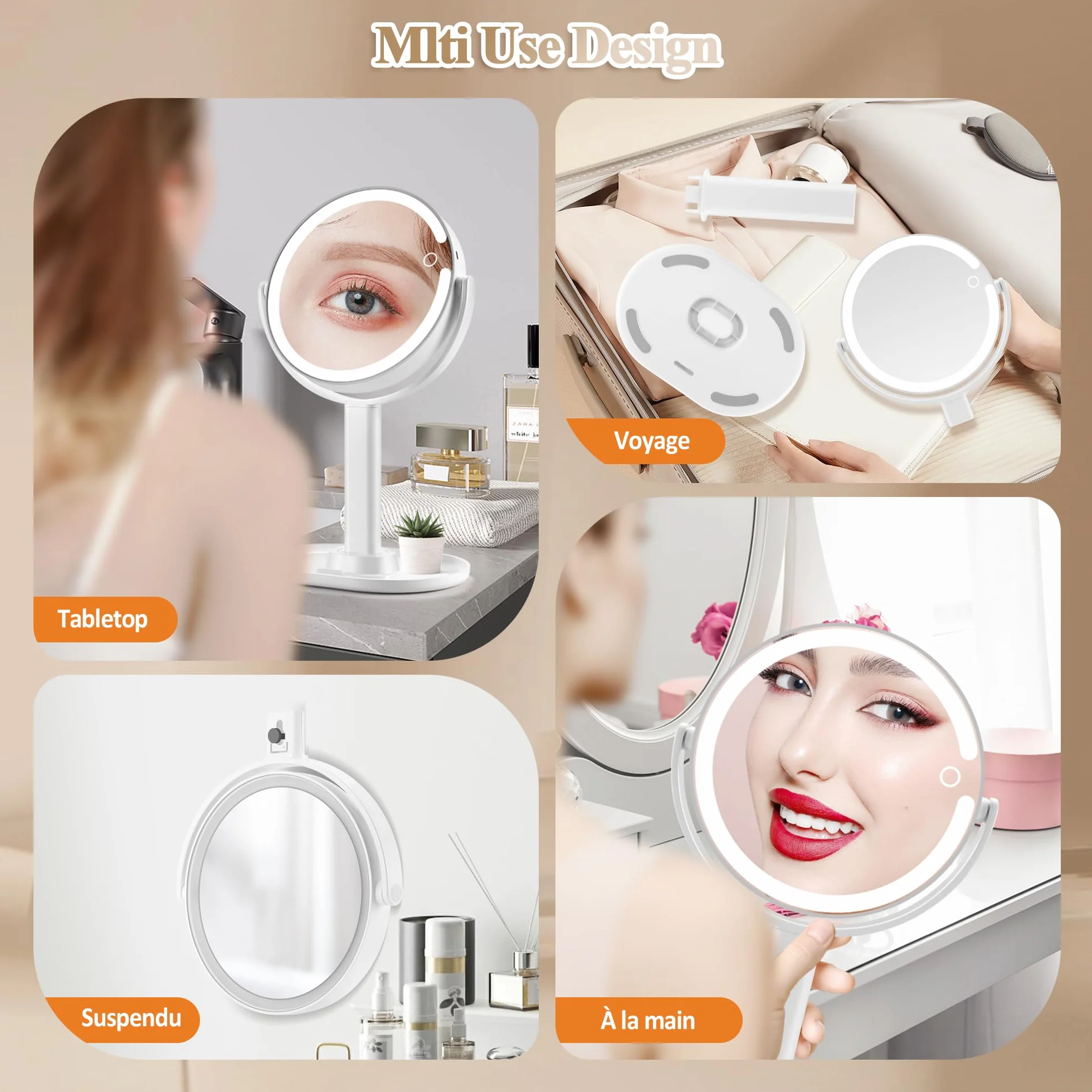 MOMOKUBA Miroir Grossissant Lumineux X 20, Miroir Grossissant sur Pied 8", Double Face 64 LED, Rechargeable Rotation 360°