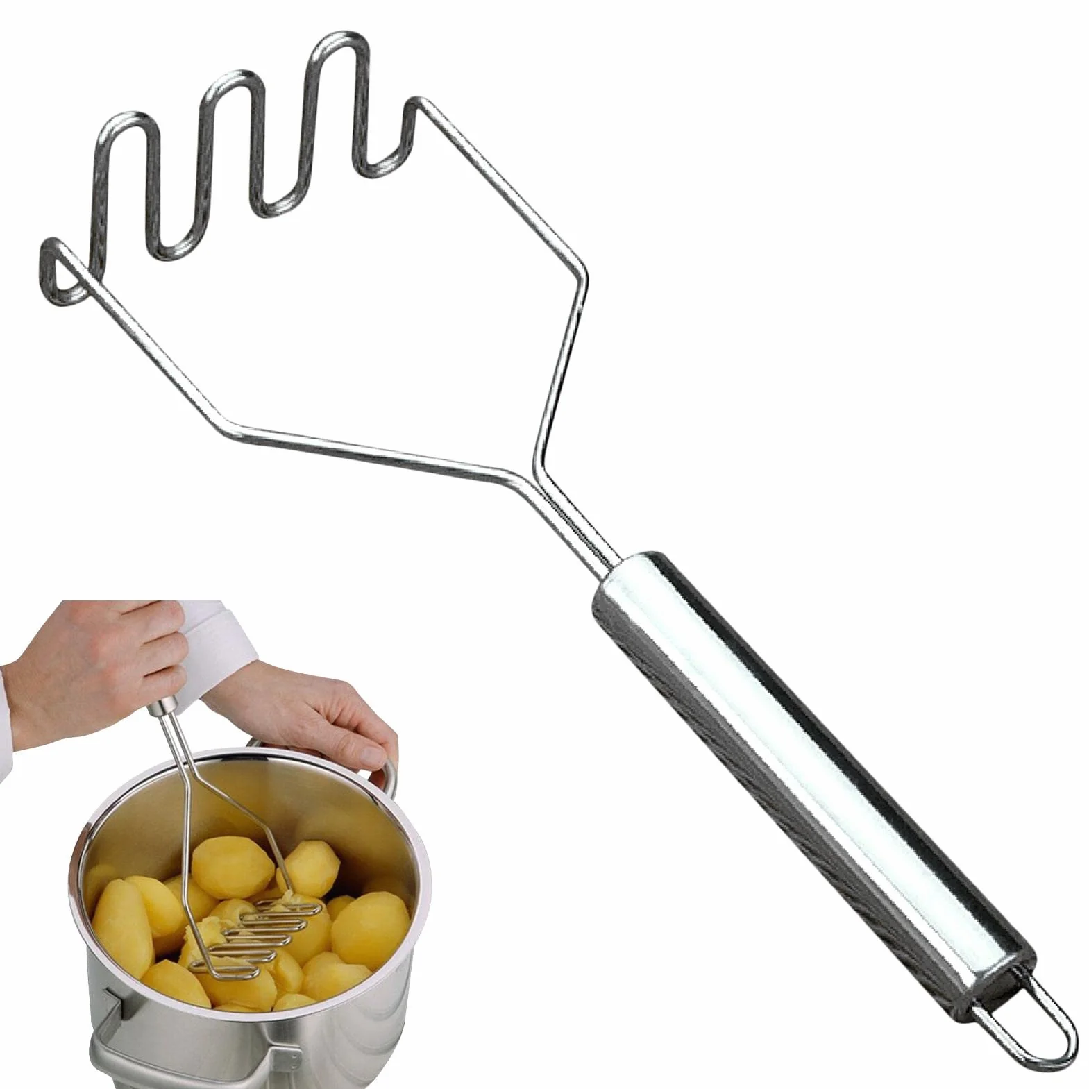 Pilon à pommes de terre en acier inoxydable – Ustensile pour purée de pommes de terre, haricots, avocats, œufs