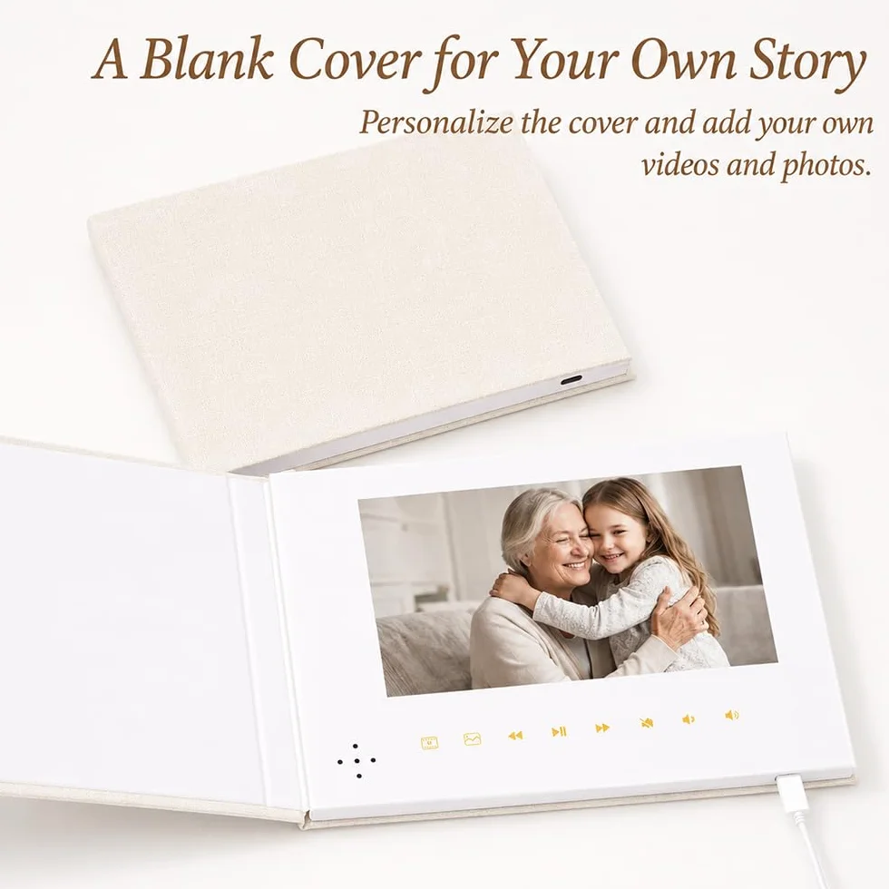 Cadre photo numérique 7 pouces IPS écran lin luxe, 4 Go mémoire, batterie rechargeable, vidéo HD