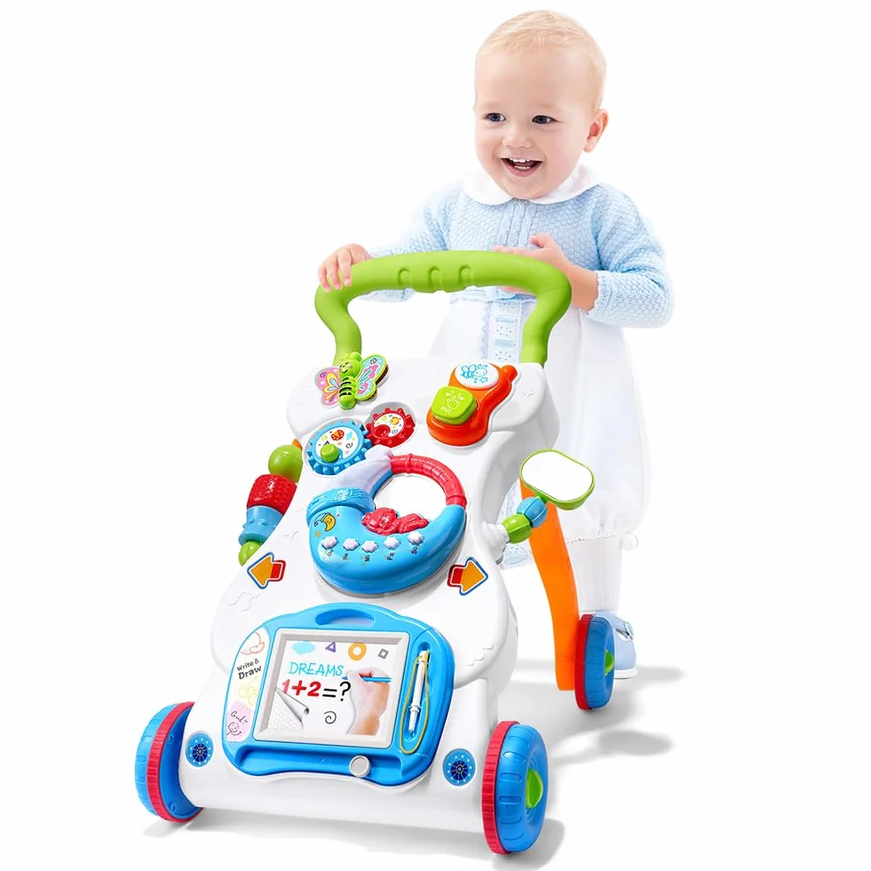 Trotteur en bois avec roulettes, Poussette de Bébé, Centre d'activités d'apprentissage précoce, Jouet éducatif Multifonctionnel