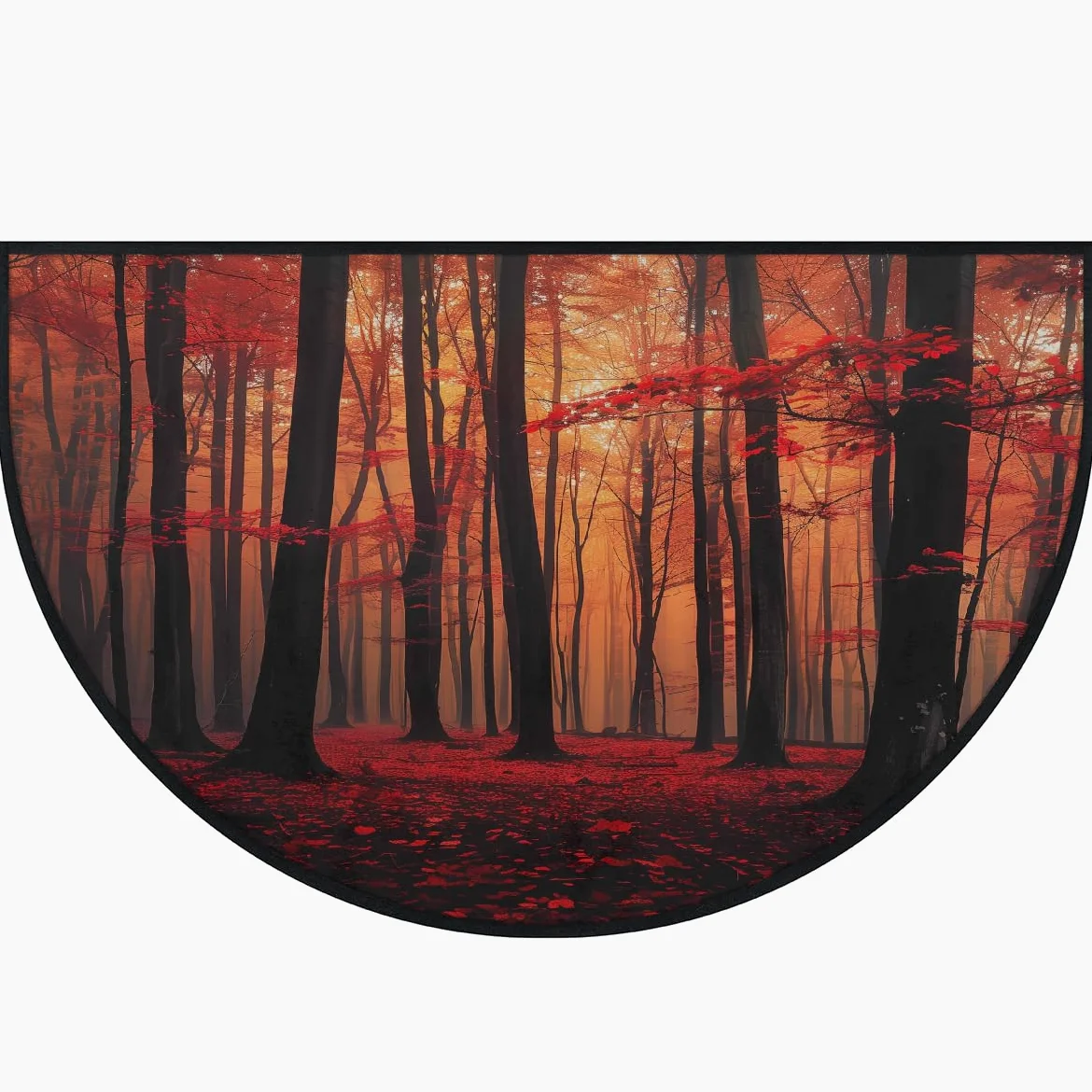 Mexpekil Paillasson demi-lune d'automne en forme de forêt rouge pour intérieur et extérieur, antidérapant, lavable, absorbant, anti-saleté, 100 x 160 cm