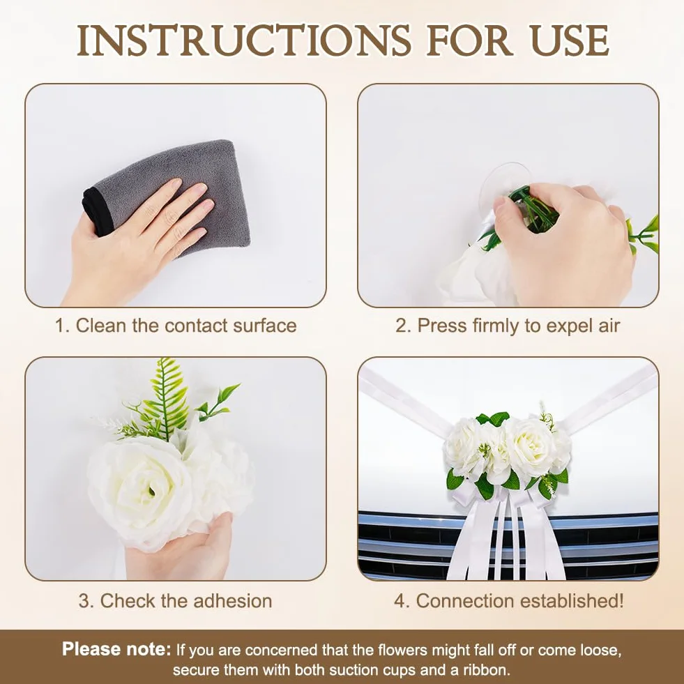 Déco Voiture Mariage Kit Décoration 3 Roses 4 Nœud 1 Tulle Ruban Adhésif
