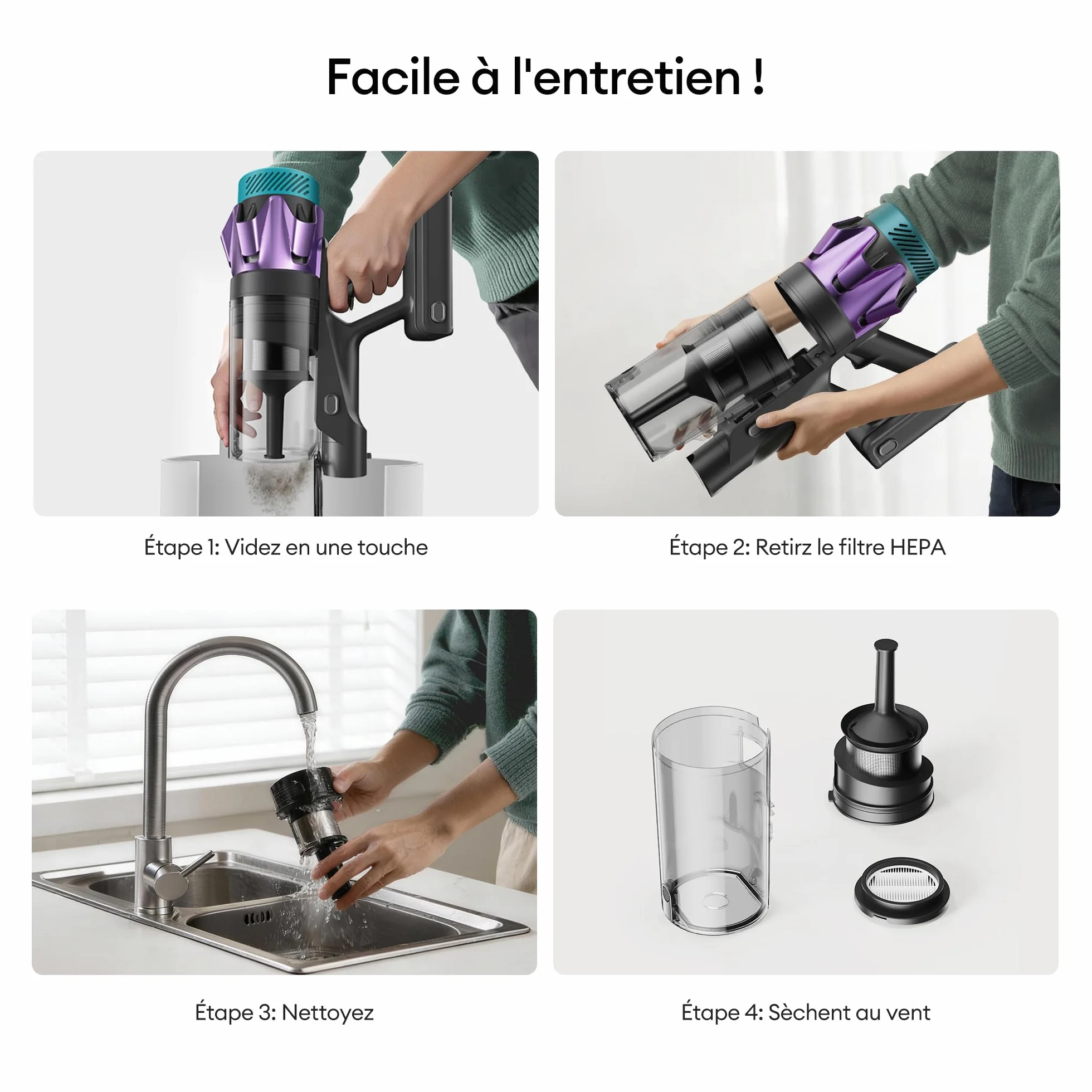 Ultenic U18 Pro Aspirateur Balai sans Fil 55kPa 80min HEPA H13 Poils d'animaux