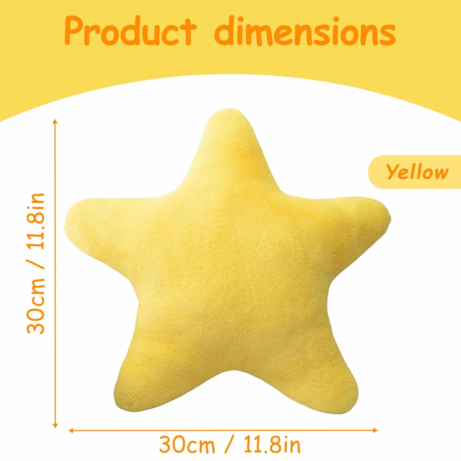 Children's Star Cushion Soft Fluffy Decorative Pillow for Bedroom Boys Girls Yellow 30cm