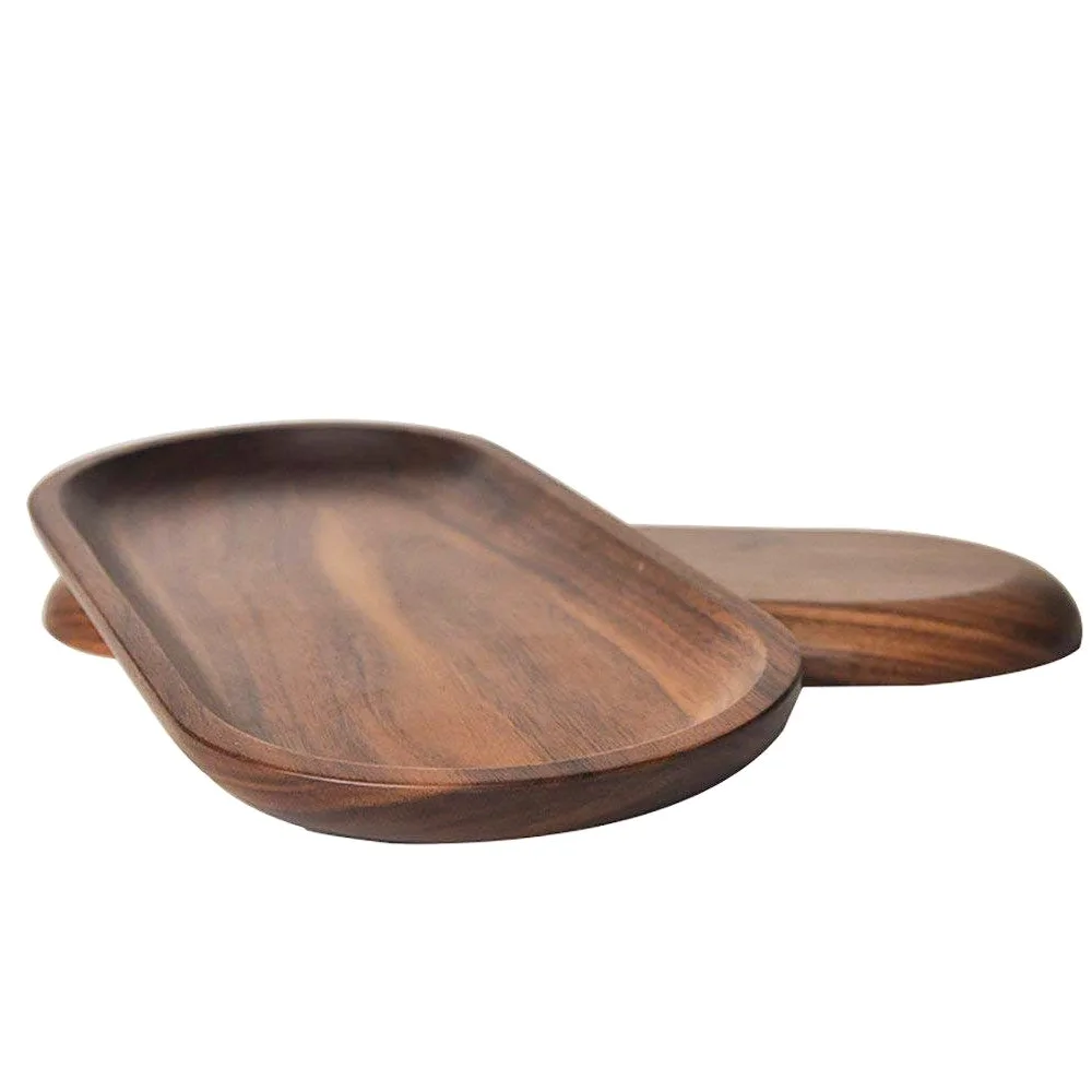 Plateau de service en bois massif décoratifs, plateaux, servir les plats pour la nourriture Fruits Thé café Vin de qualité premium, respectueux de l'environnement, forme ovale – Noyer Noir Large
