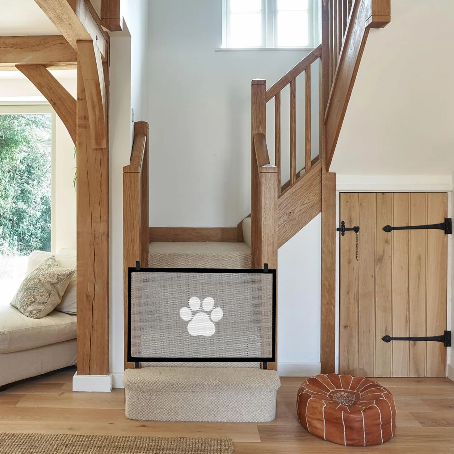 Barrière Escalier Chien, Barrière de Sécurité Portable pour Enfant et Animaux, sans Percage 110x72 cm Noir