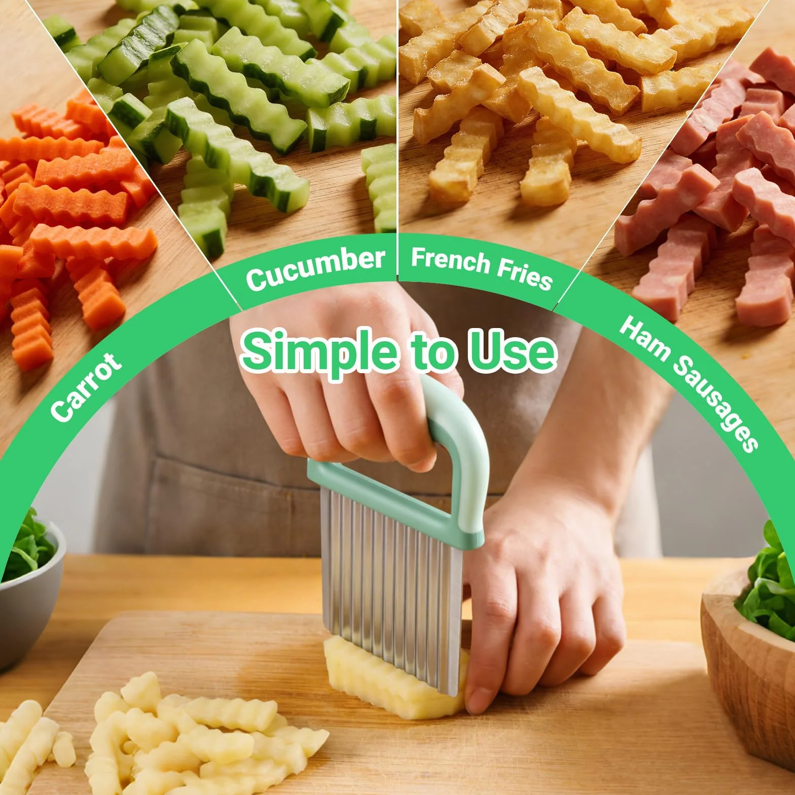 Couteau Ondulé et Crinkle Cutter en Acier Inoxydable, Coupe-Légumes Ondulé, pour Pommes de Terre, Carottes, Fruits et Salades