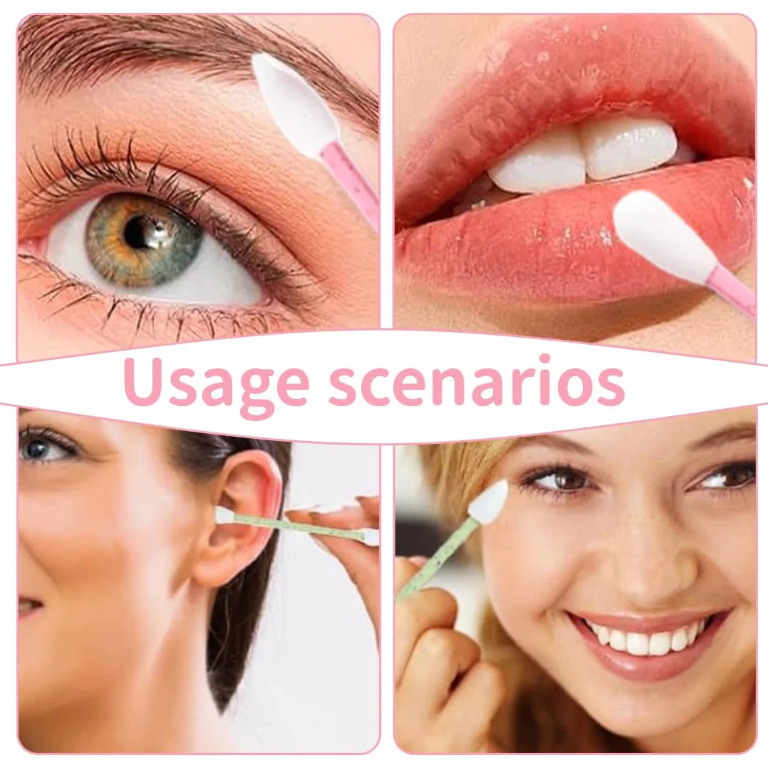 Lot de 4 coton tige réutilisable double tête en silicone doux lavable pour maquillage et nettoyage des oreilles